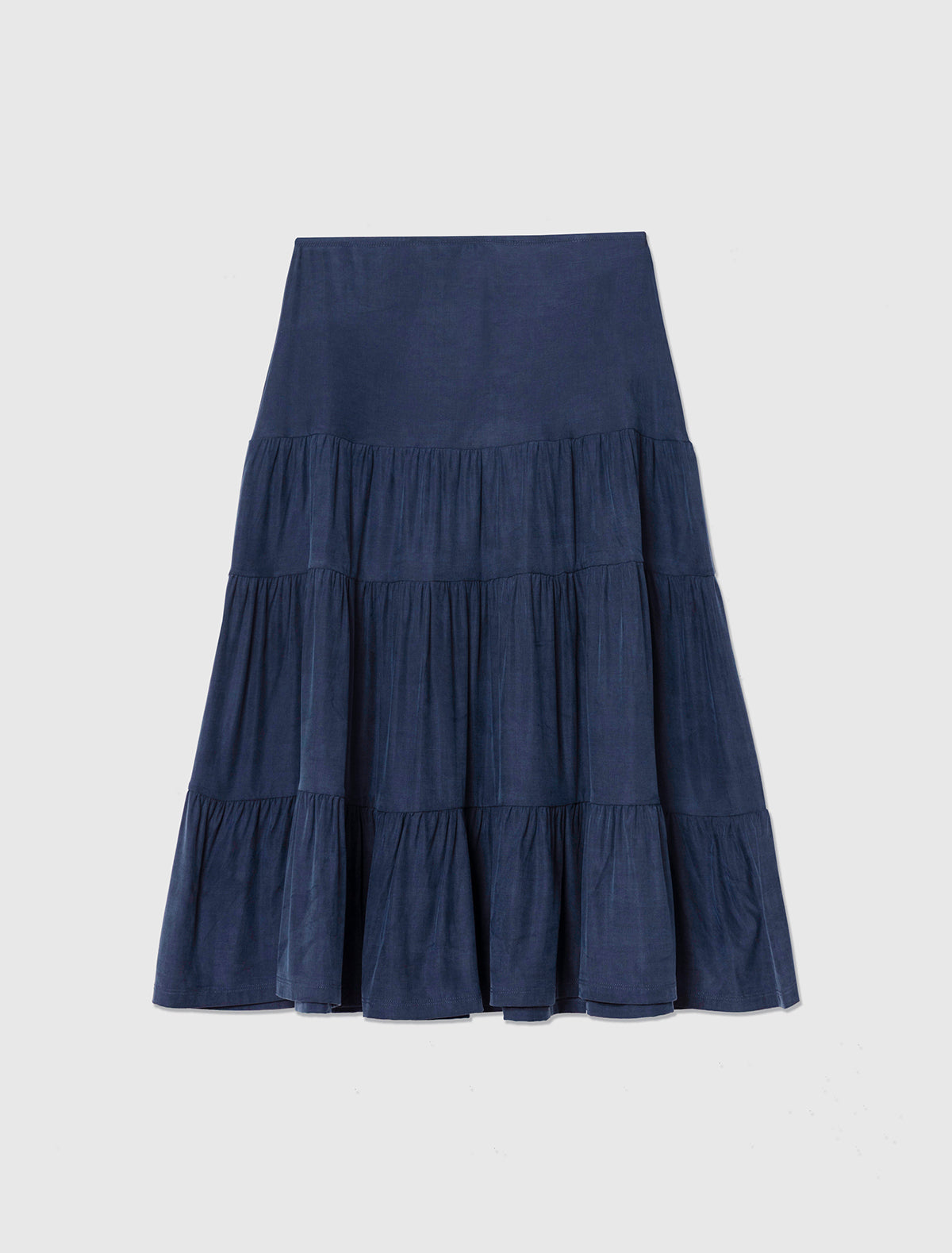 Barel cupro skirt tiered ruffle detailing throughout navy