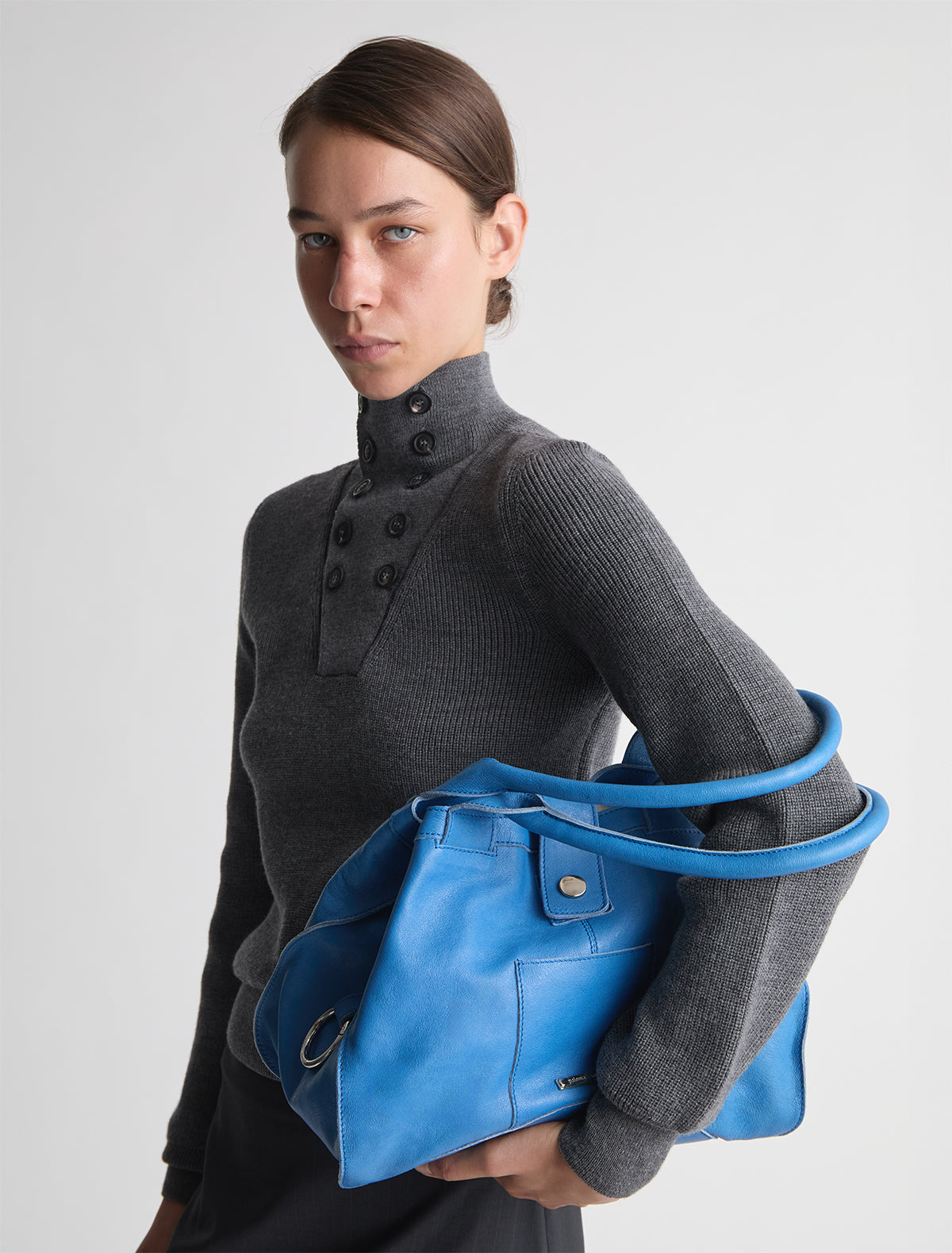Guida small square tote handbag small pocket intenseblue
