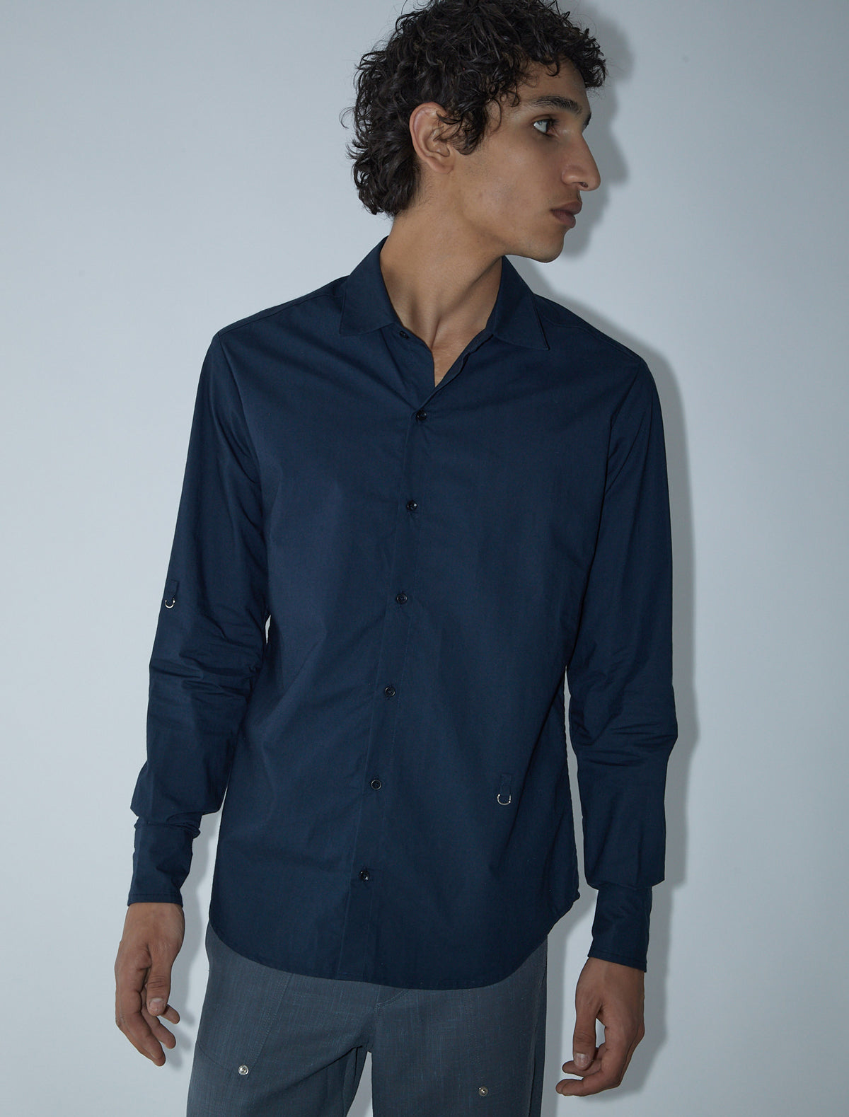 8bit long sleeved shirt small metal buckles navy
