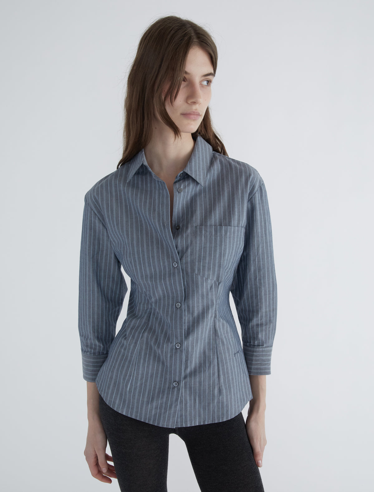 Bruna elbow length striped shirt navy