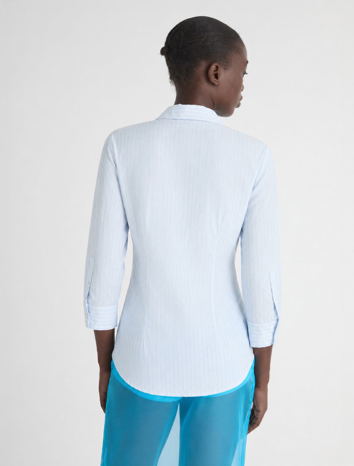 Bruna elbow length striped shirt lightblue