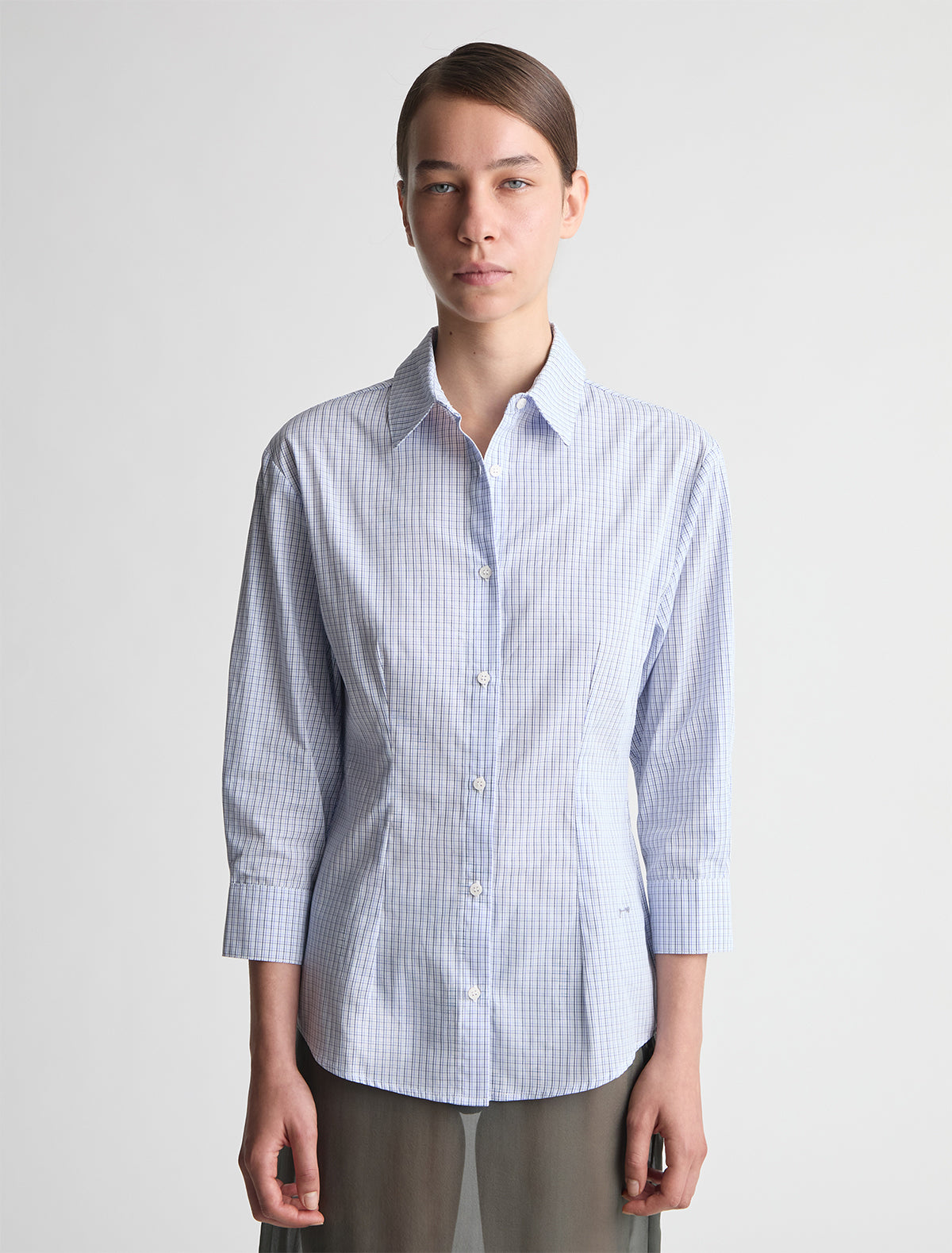 Bruna three quarter sleeve shirt fitted body blue