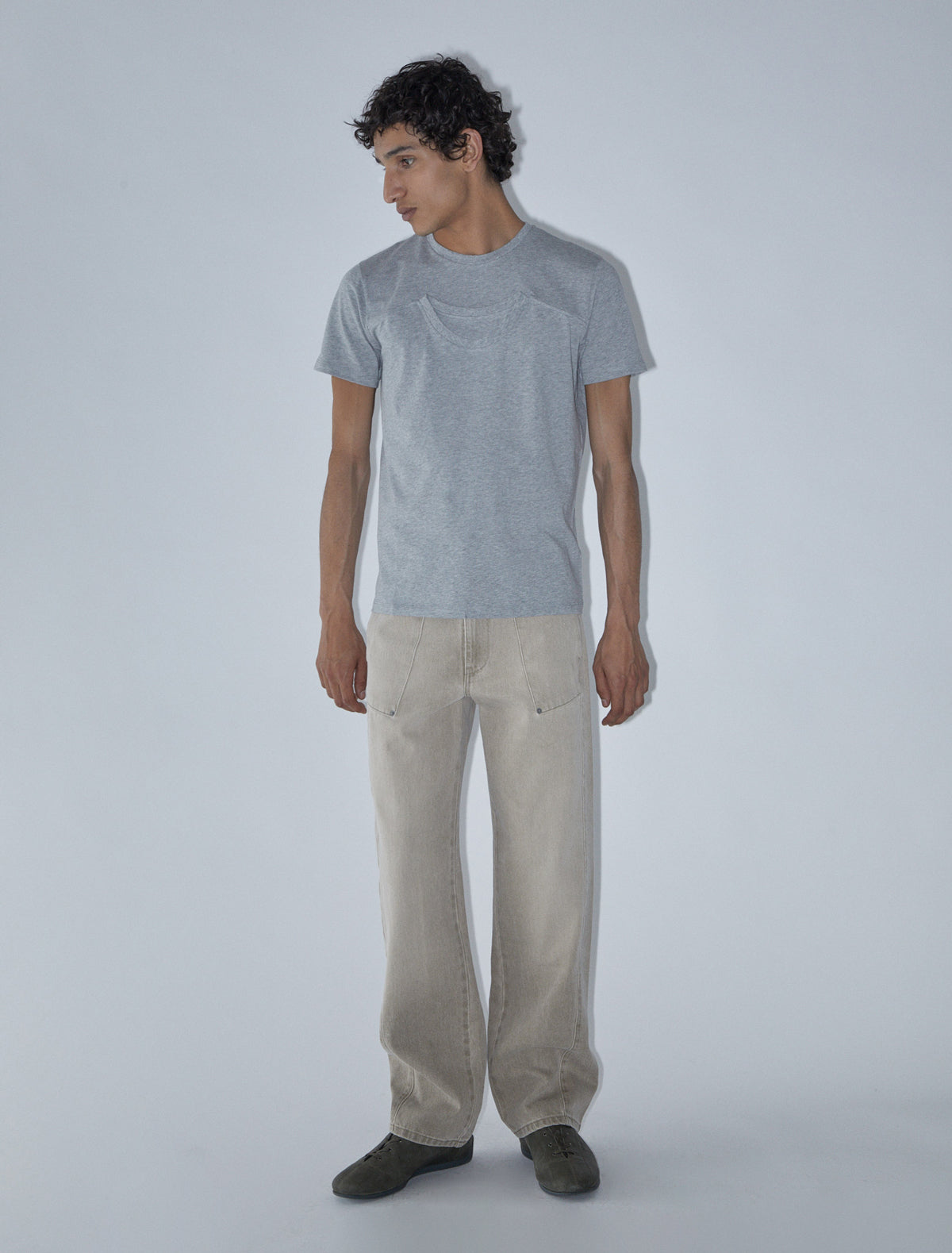 Orlando men trousers forward shifted seams welt pockets grey