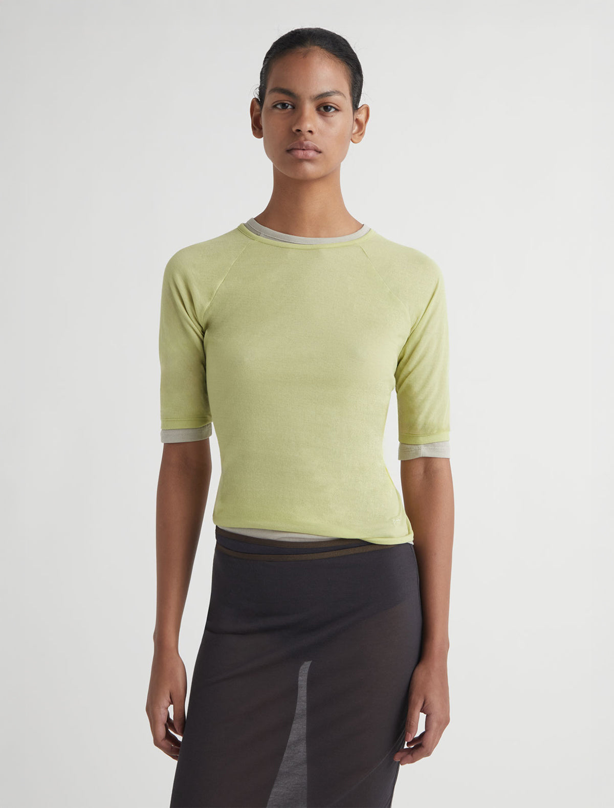 Pia elbow length top sheer fabric softgreen
