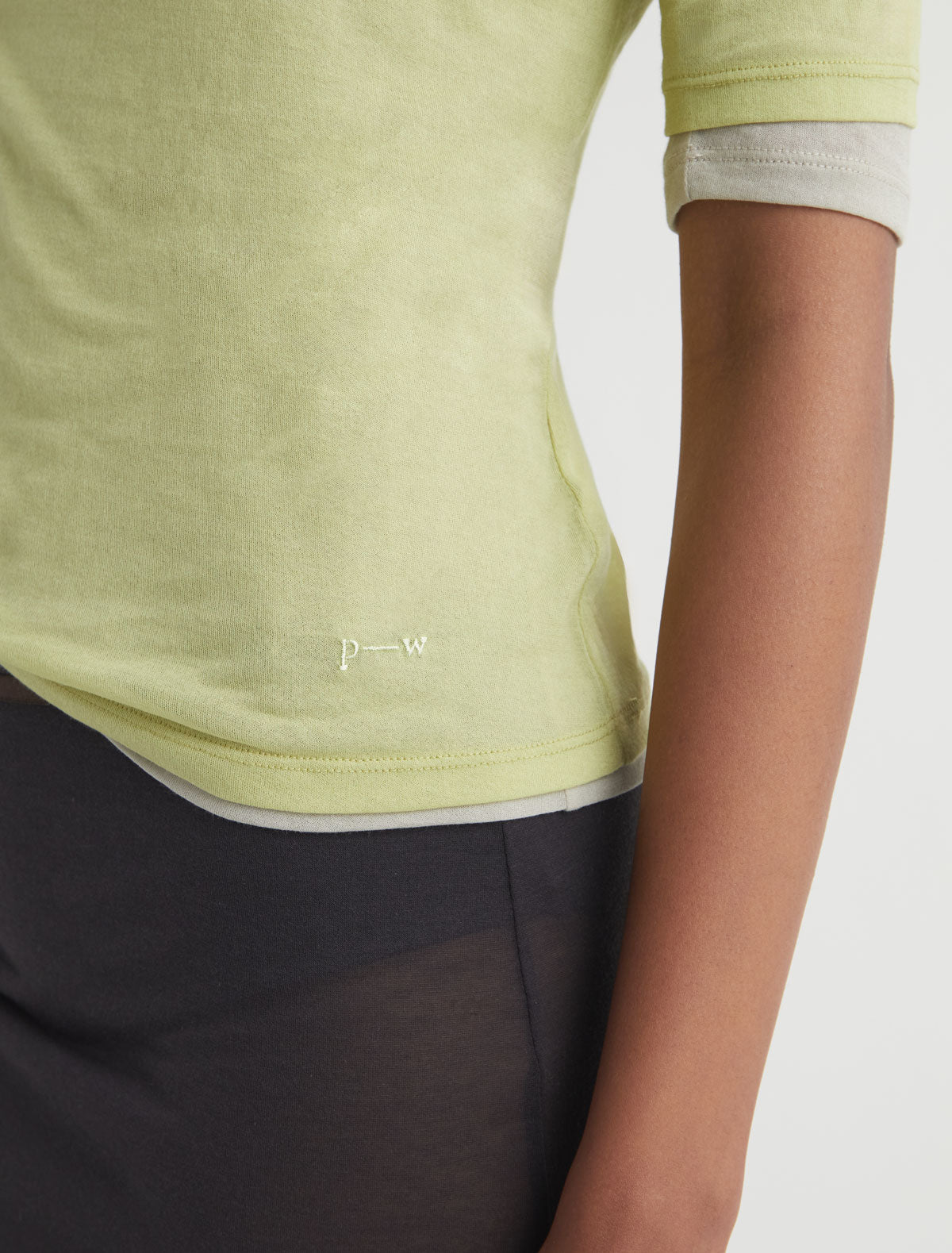 Pia elbow length top sheer fabric softgreen