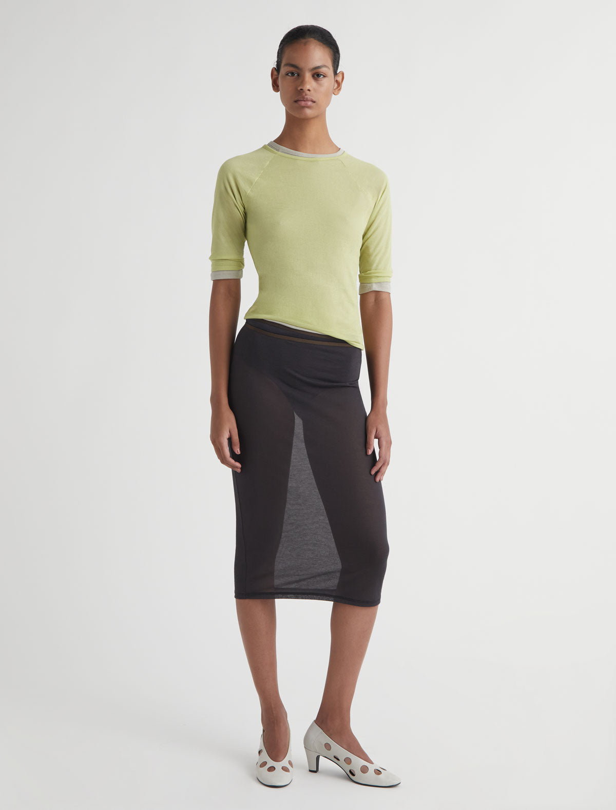 Pia elbow length top sheer fabric softgreen
