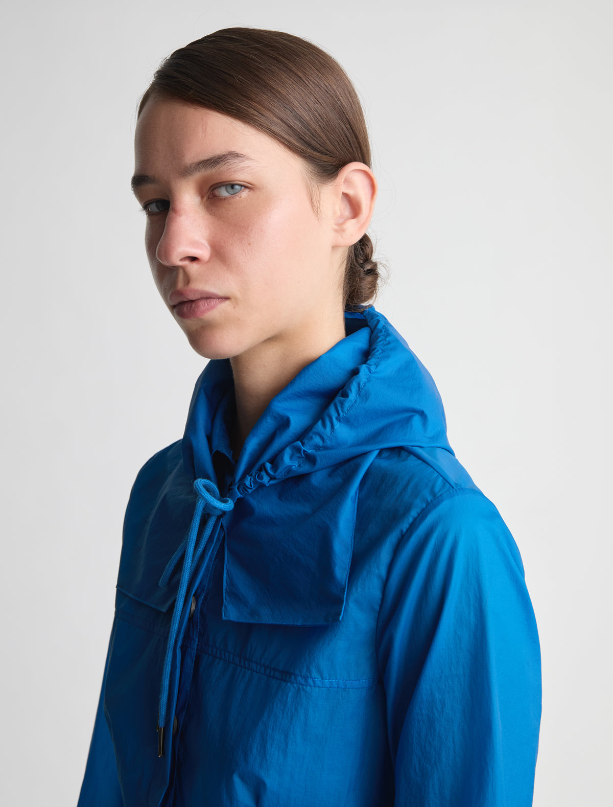 Eura nylon hood adjustable drawstring blue