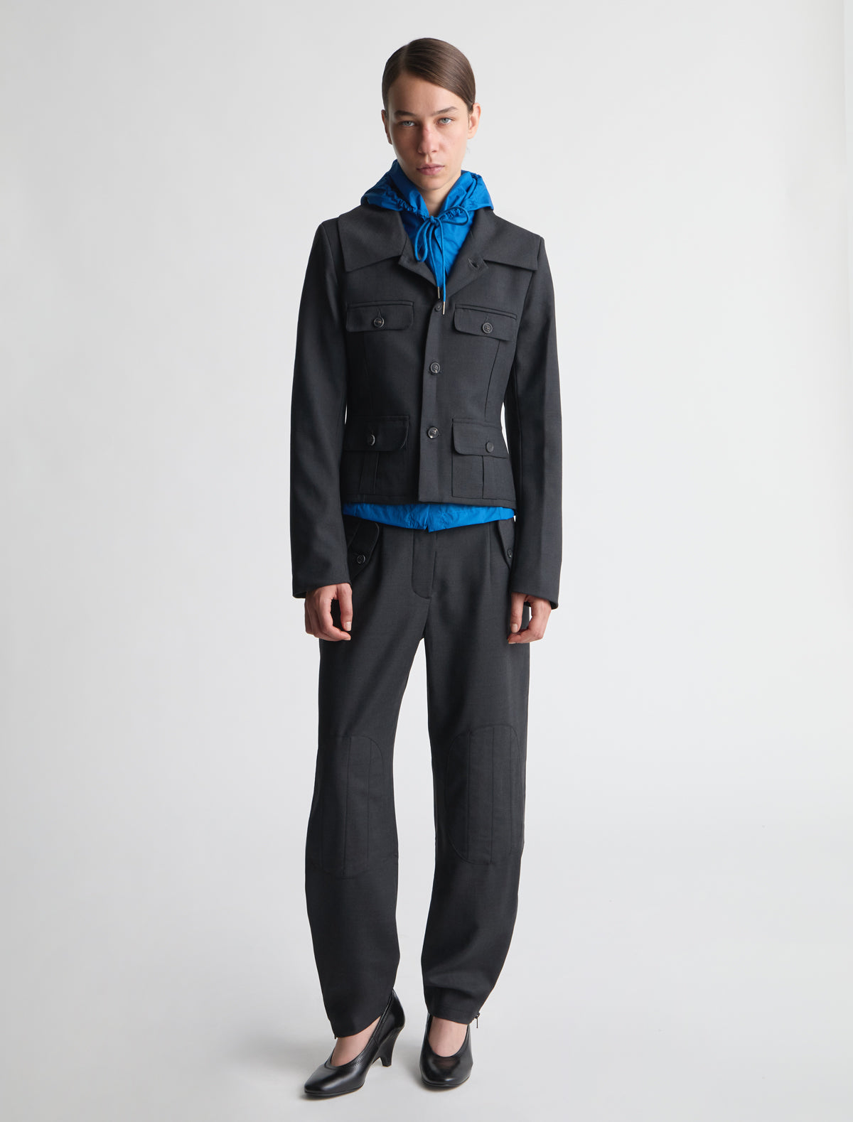 Eura nylon hood adjustable drawstring blue