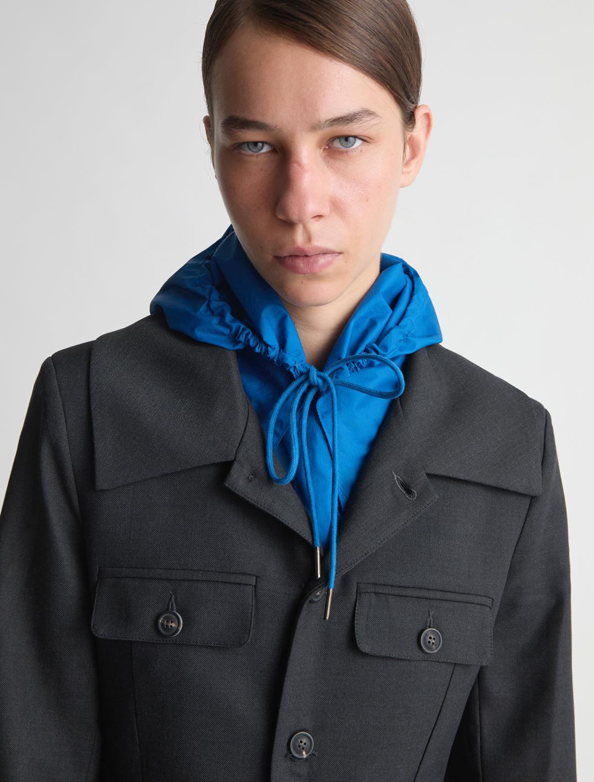 Eura nylon hood adjustable drawstring blue