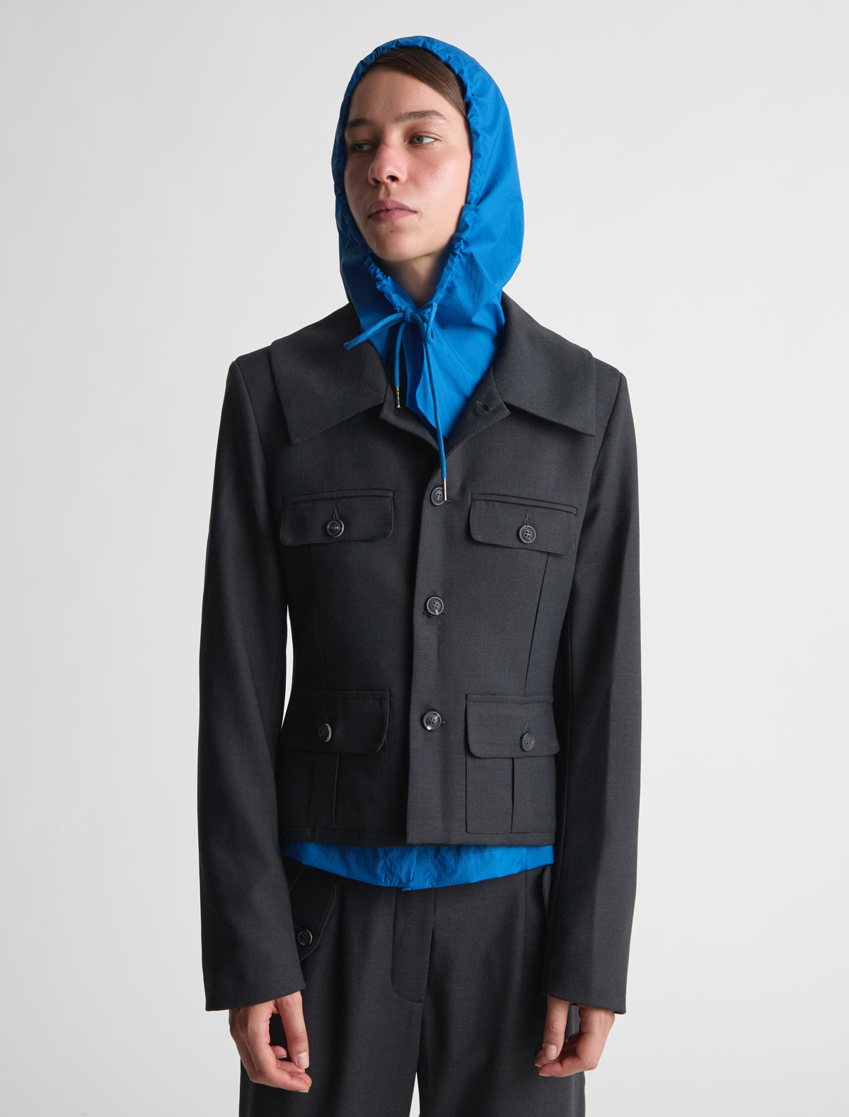 Eura nylon hood adjustable drawstring blue