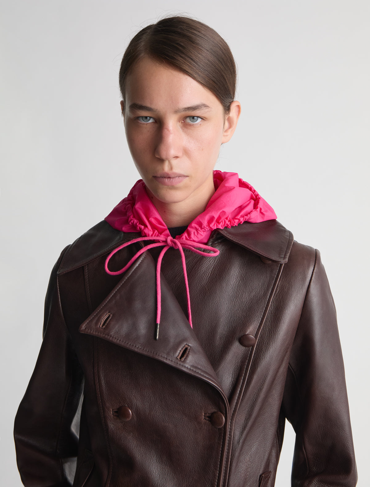 Eura nylon hood adjustable drawstring pink