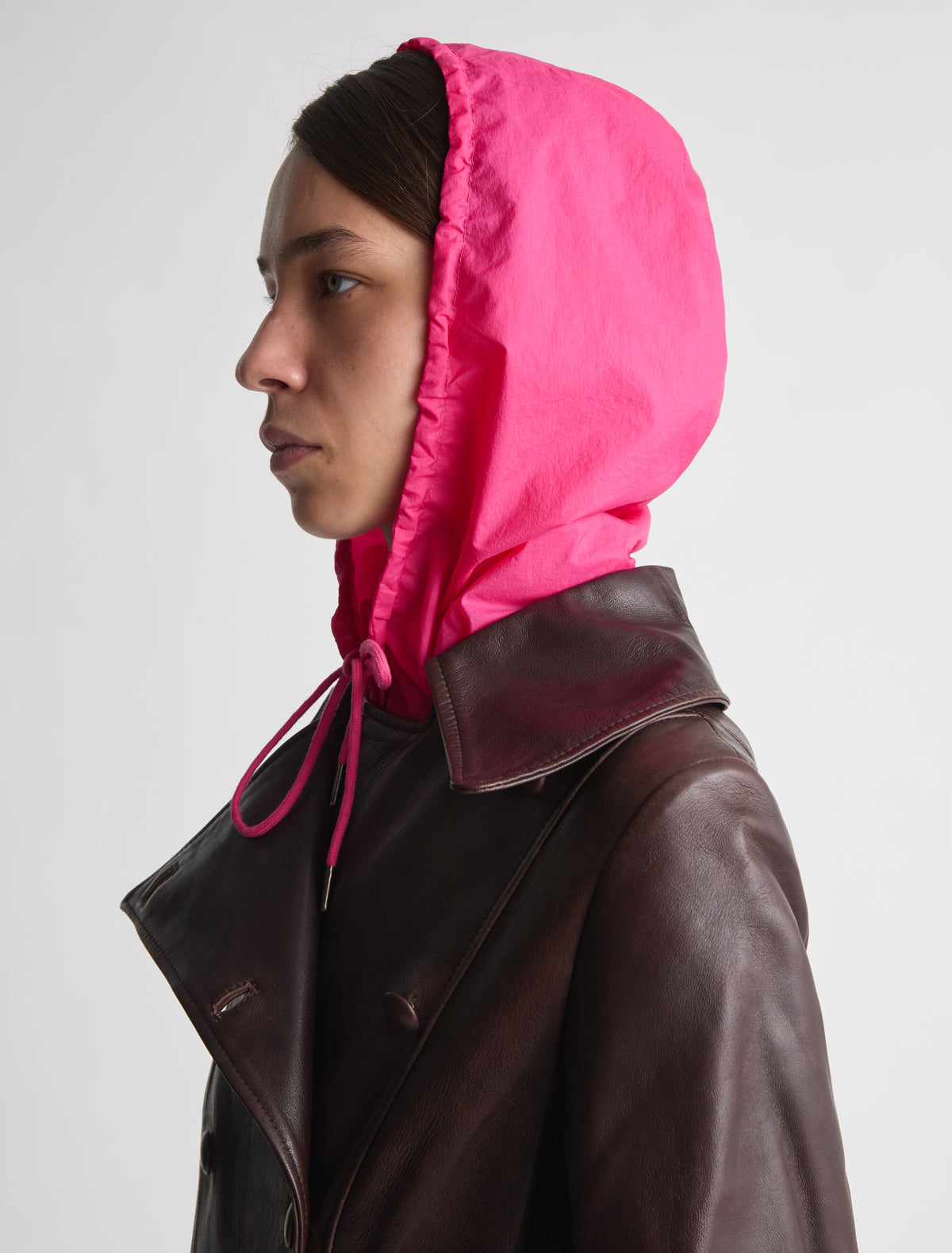 Eura nylon hood adjustable drawstring pink