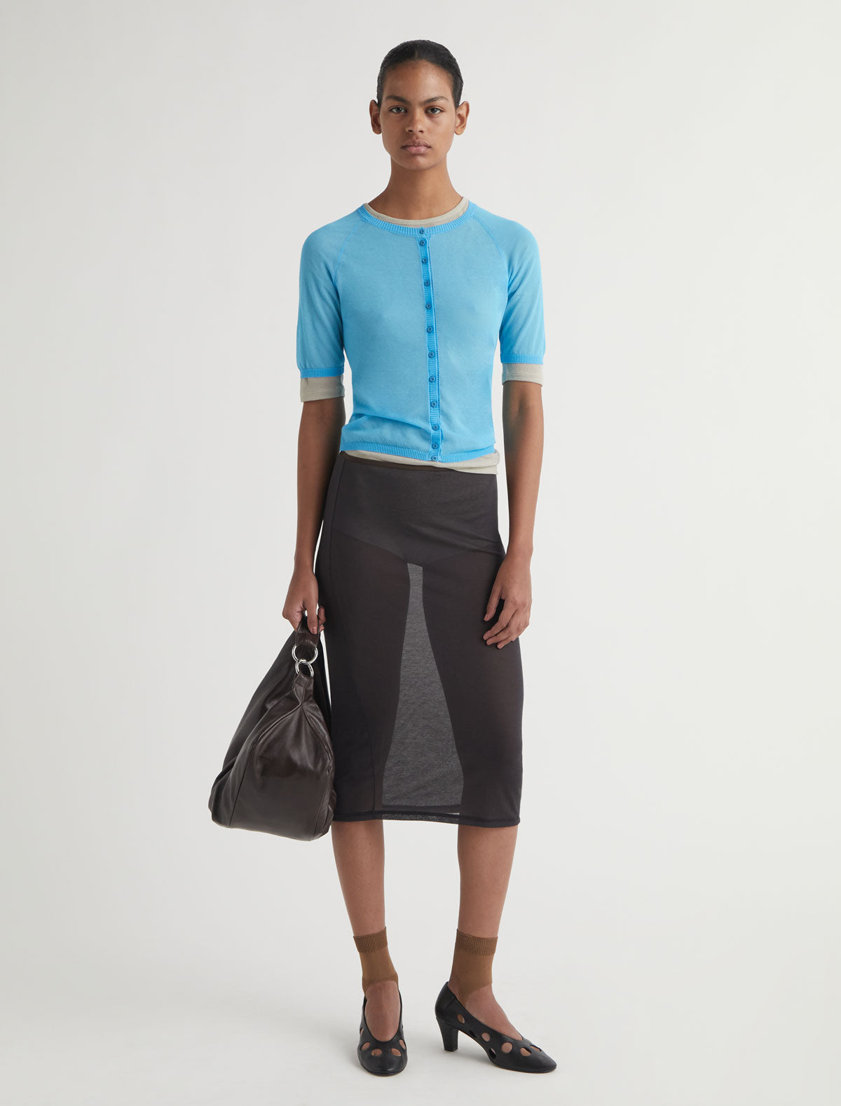Patinela short sleeve knit cardigan blue
