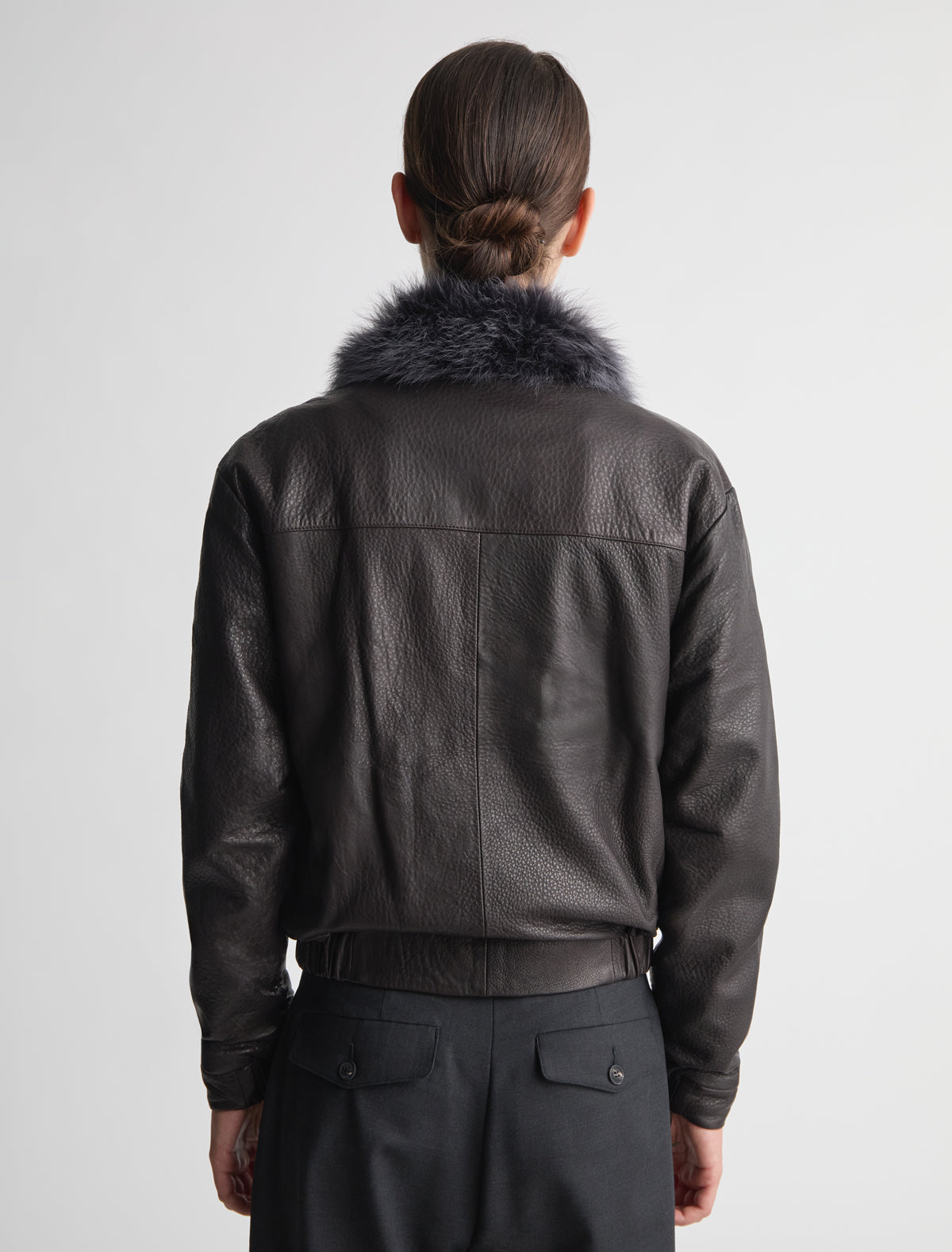Alejandra leather jacket furry collar darkbrown