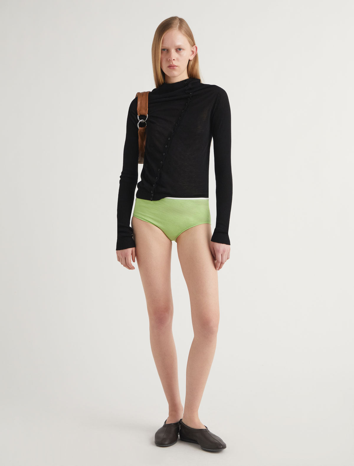 Igna buttoned sweater diagonal closure draped neckline