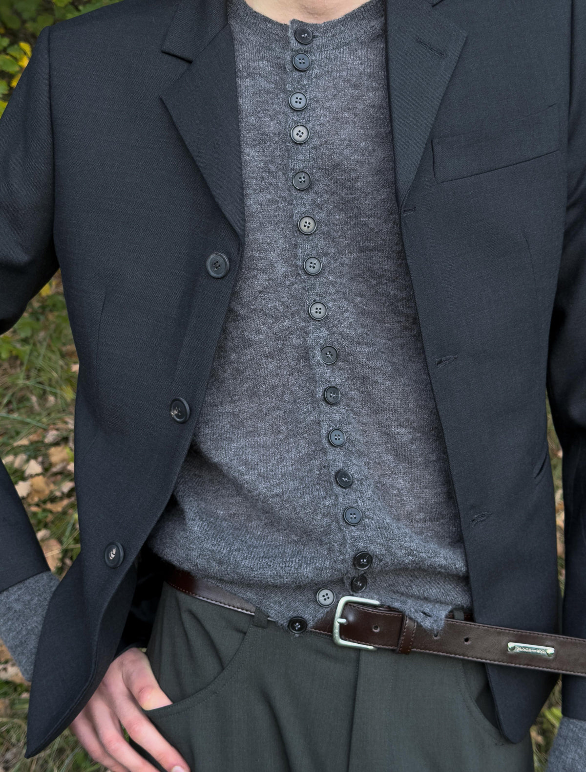 Cink b fitted men cardigan buttons puffed sleeves