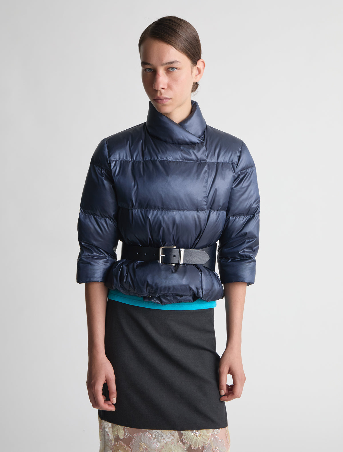 Alma waist belt custom metal plaque navy
