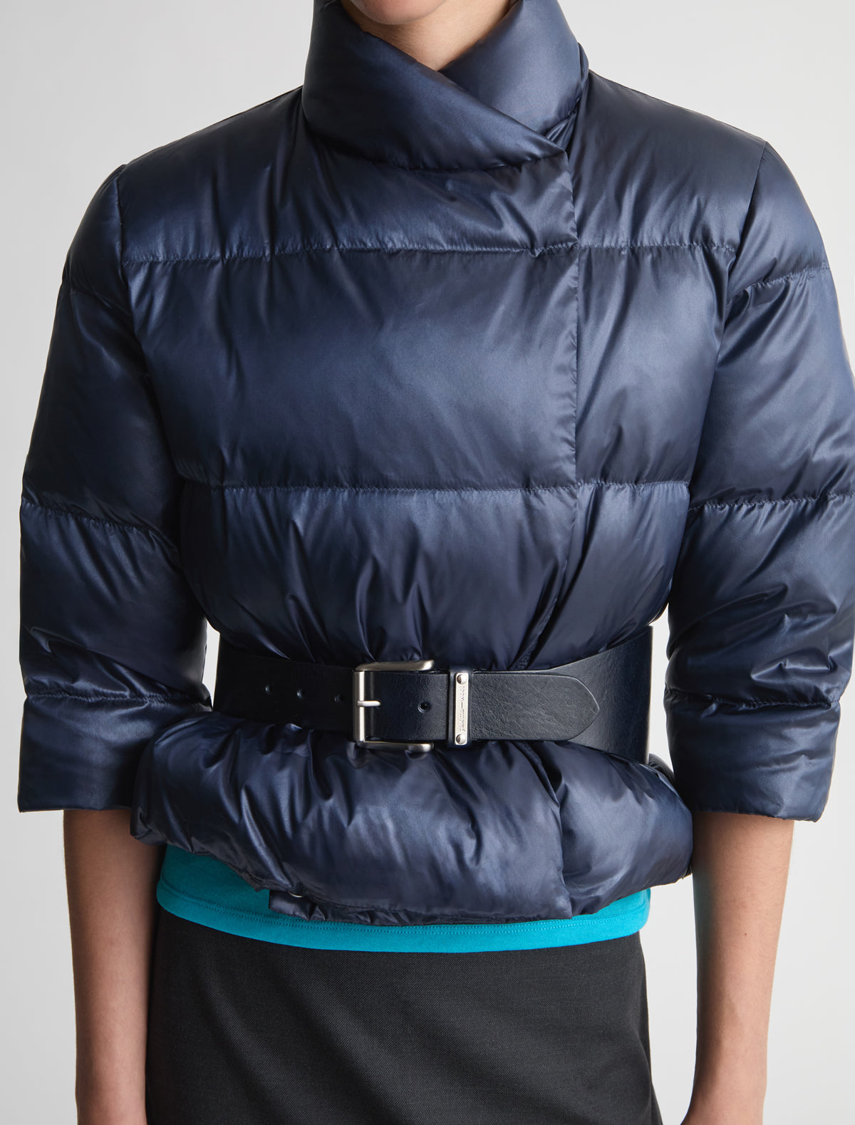 Alma waist belt custom metal plaque navy
