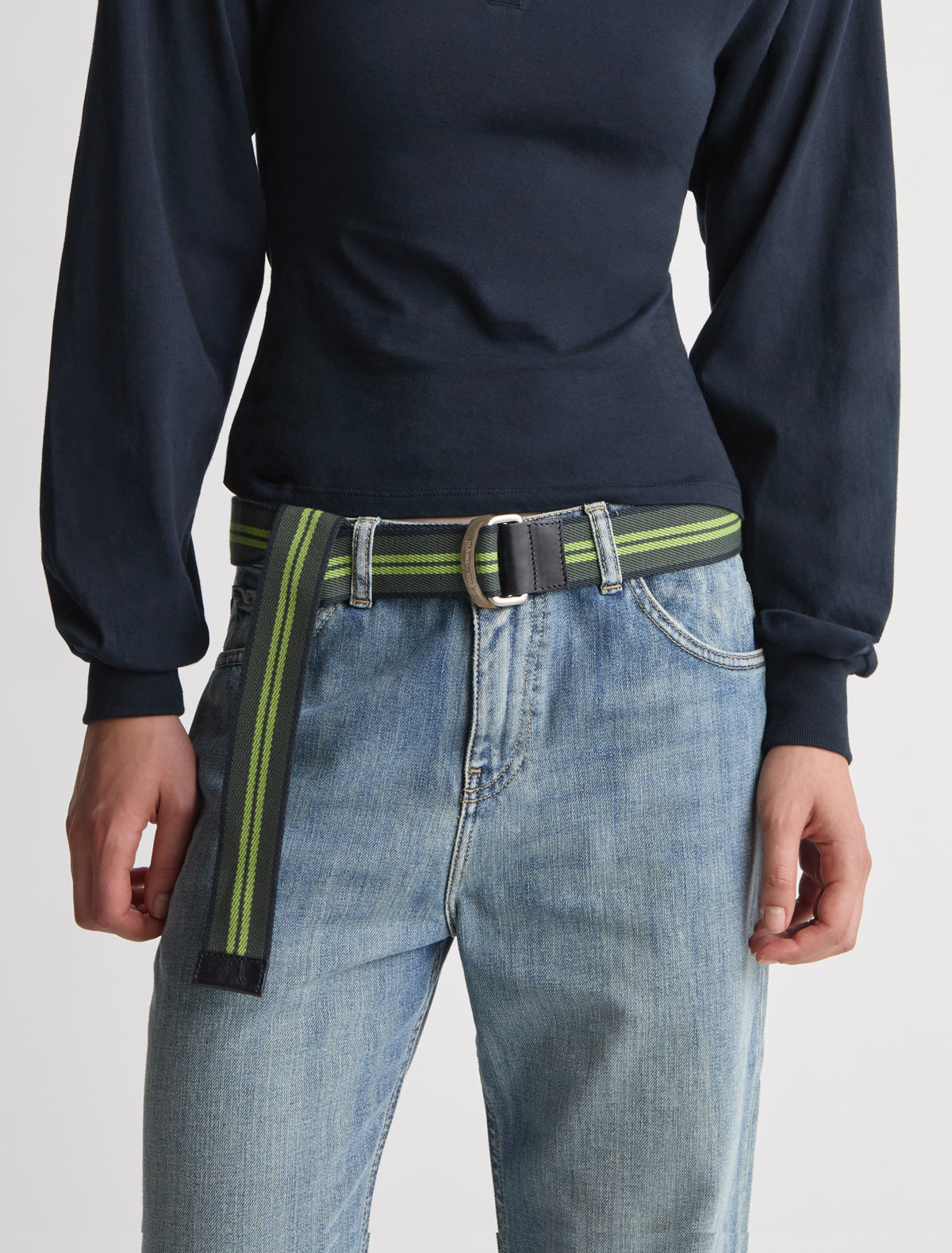 Eira adjustable belt custom rings leather tips green