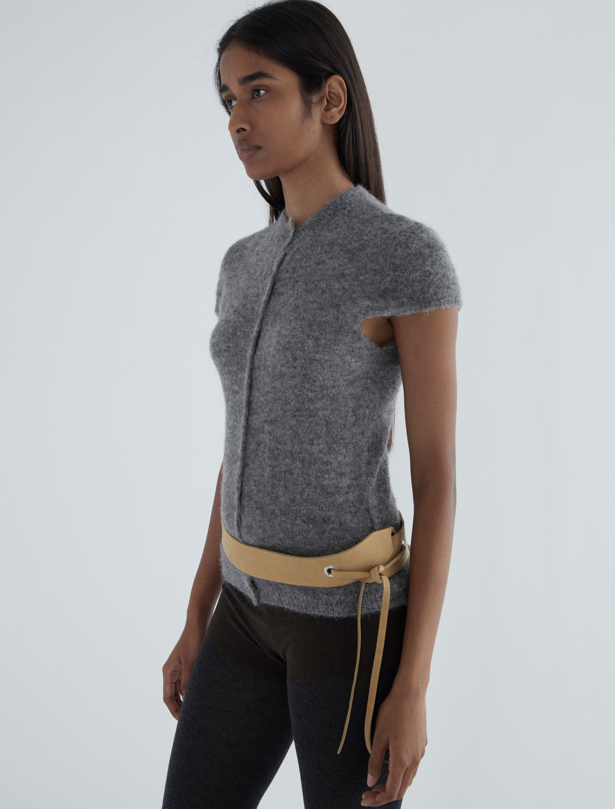 Trot unreinforced belt long leather straps eyelets brown