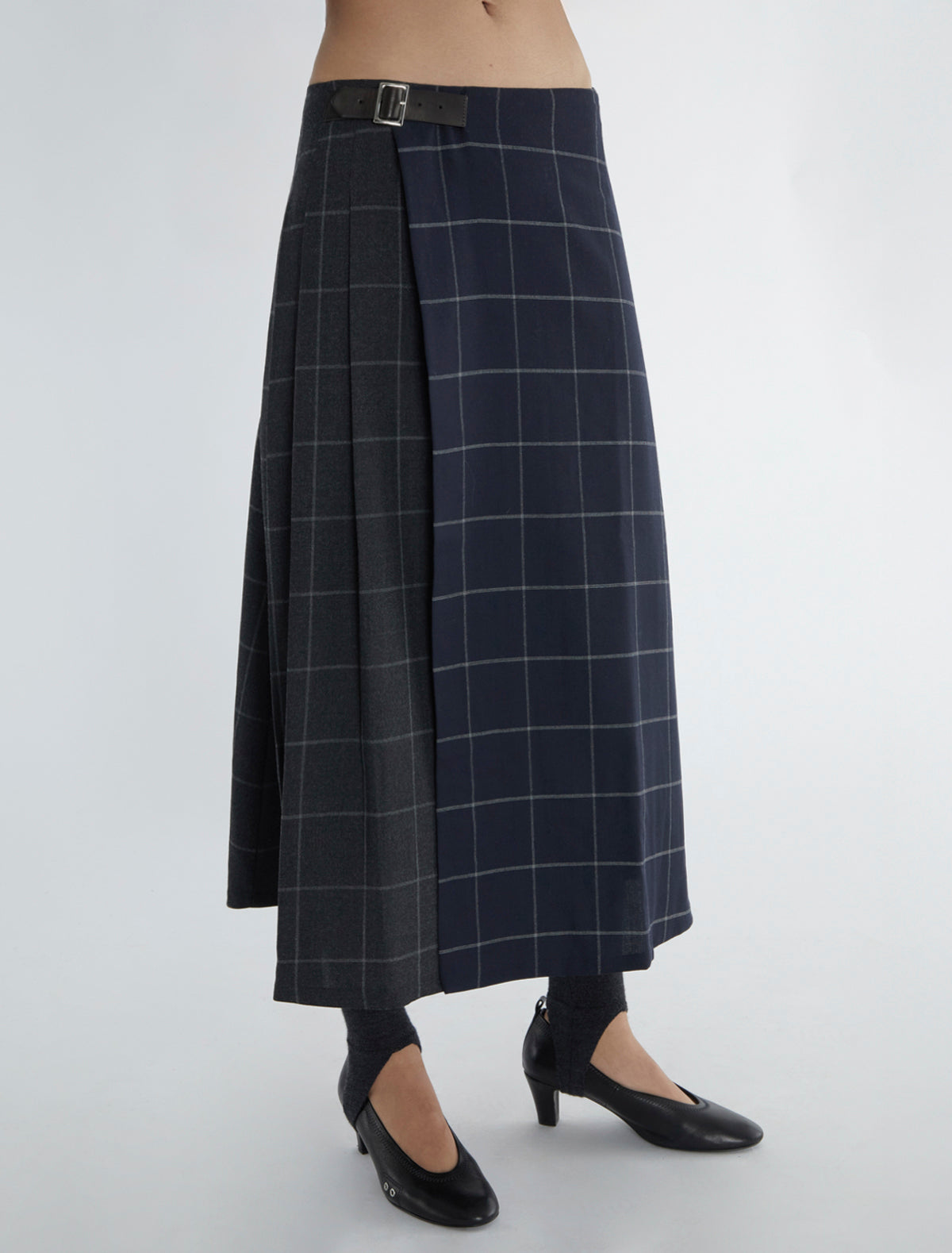 Siusan bicolor plaid long wrap skirt