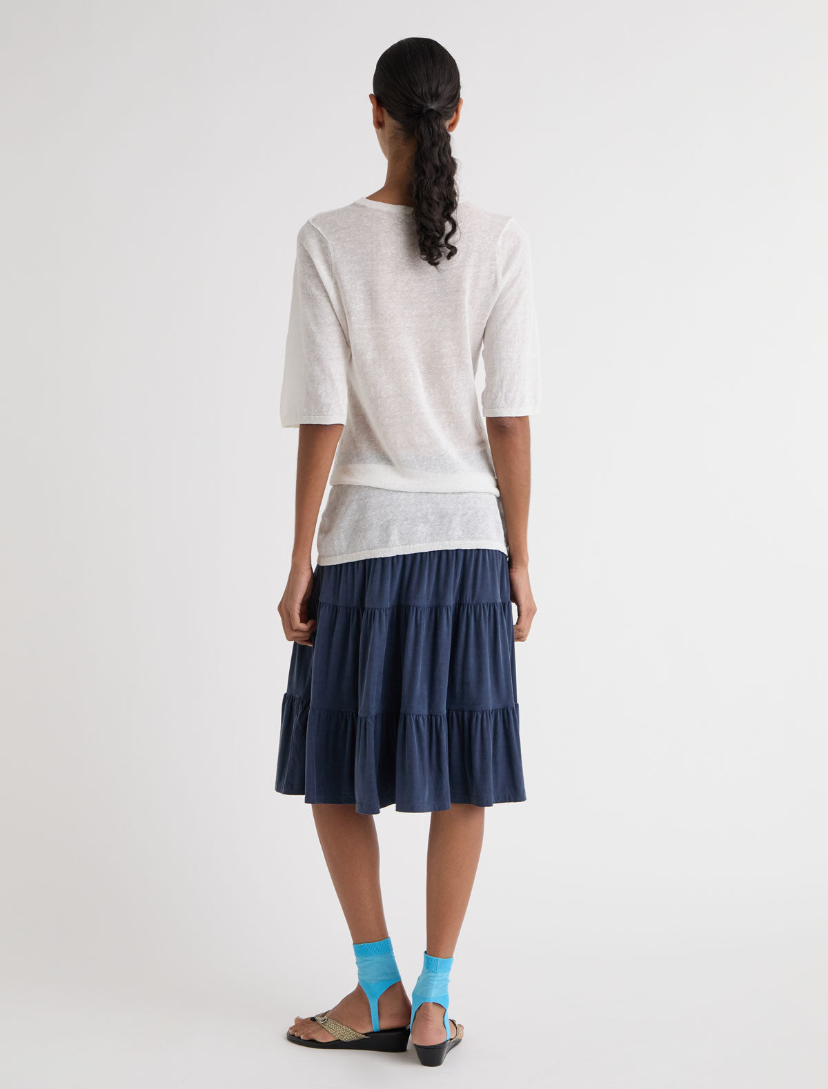 Barel cupro skirt tiered ruffle detailing throughout navy