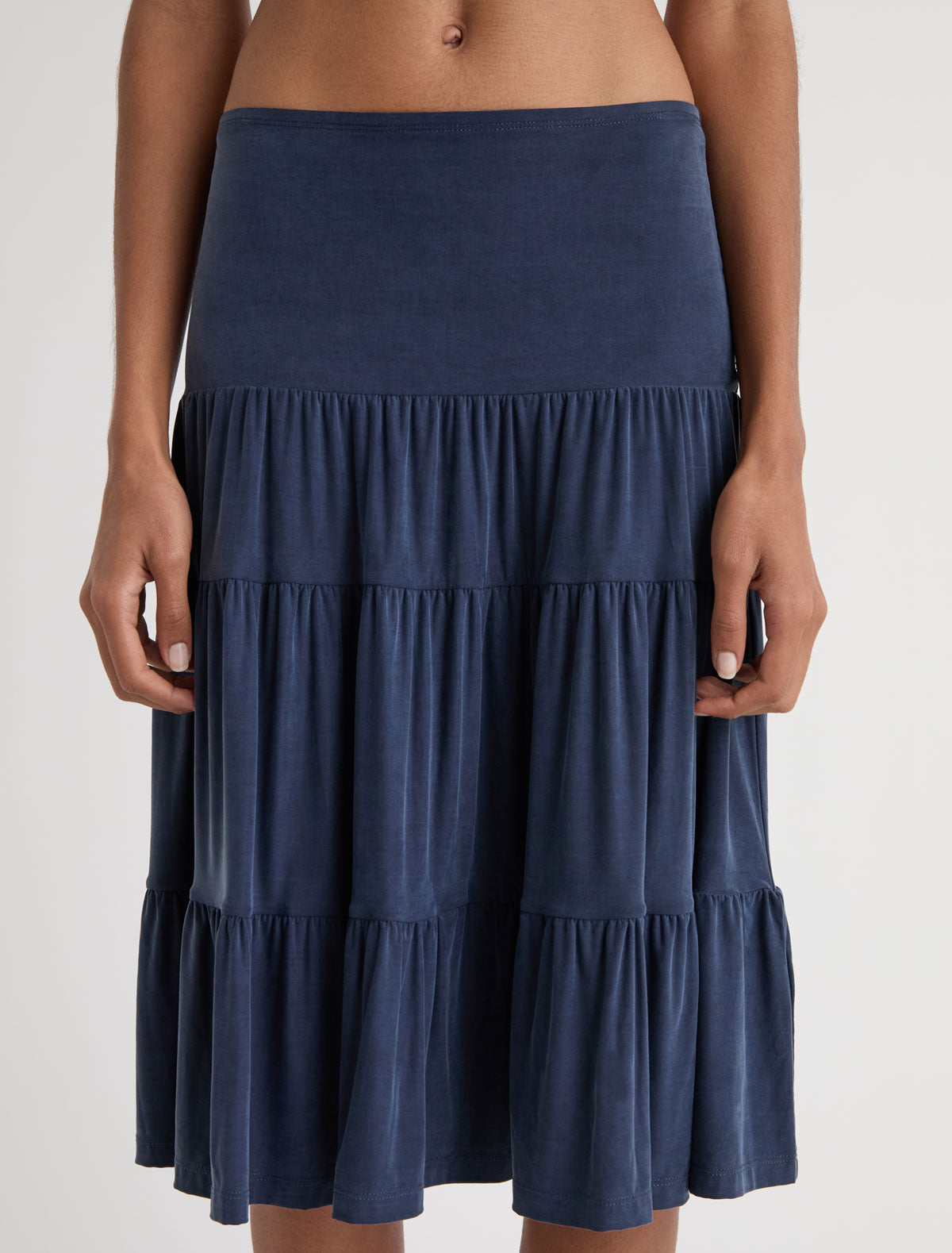 Barel cupro skirt tiered ruffle detailing throughout navy