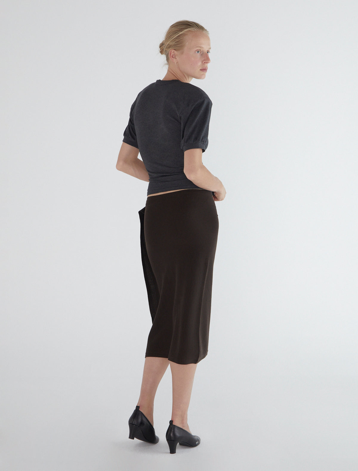 Charco wrap skirt side buttons brown