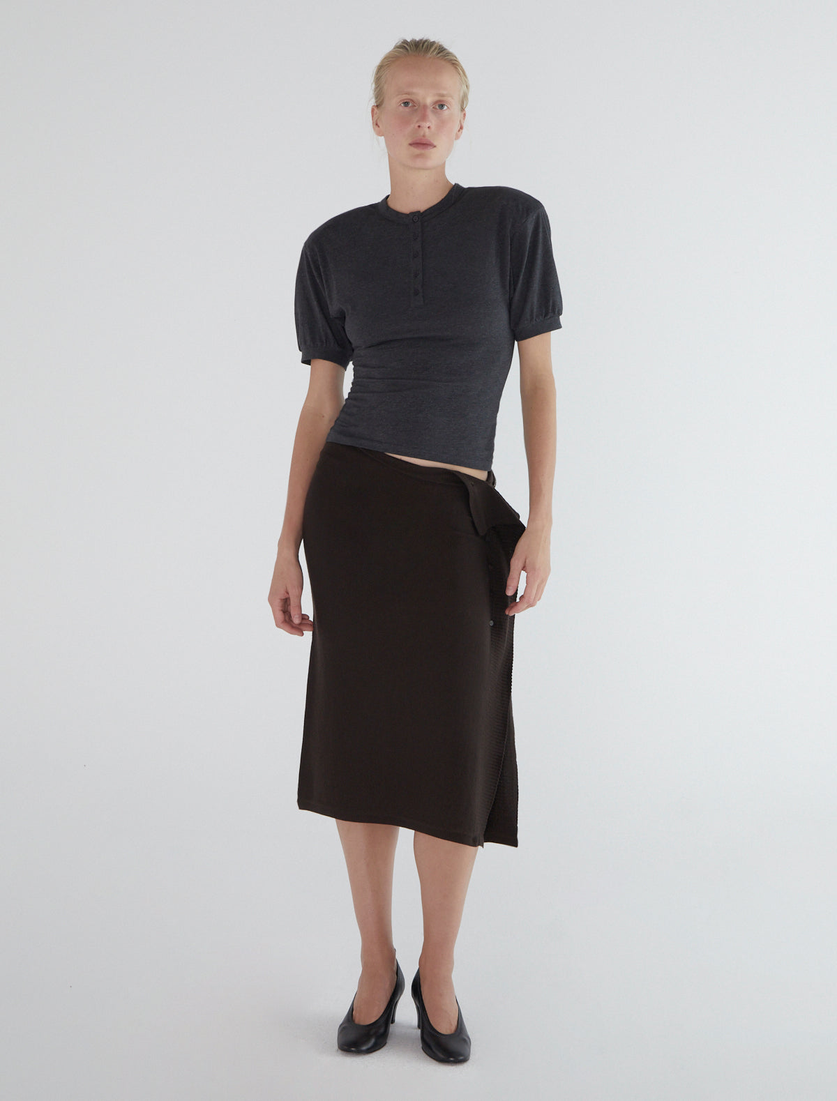 Charco wrap skirt side buttons brown
