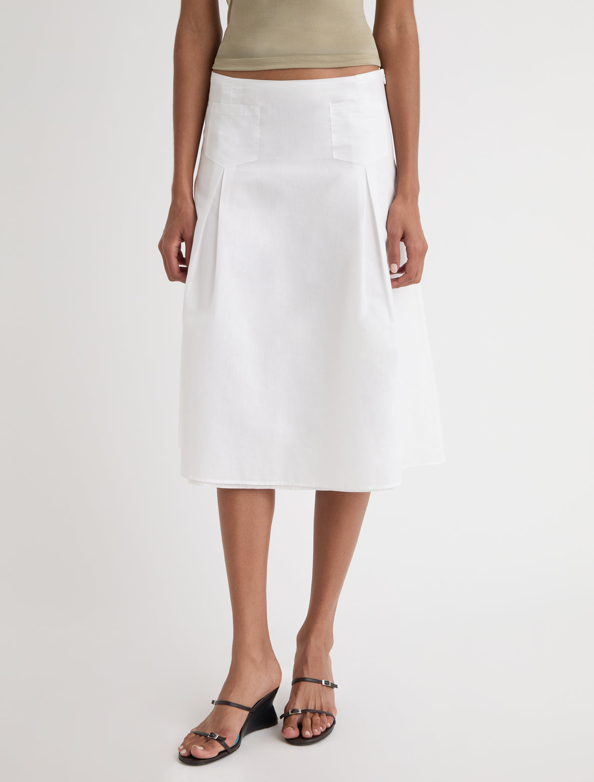 Dimi midi skirt flared silhouette front pocket detailing white