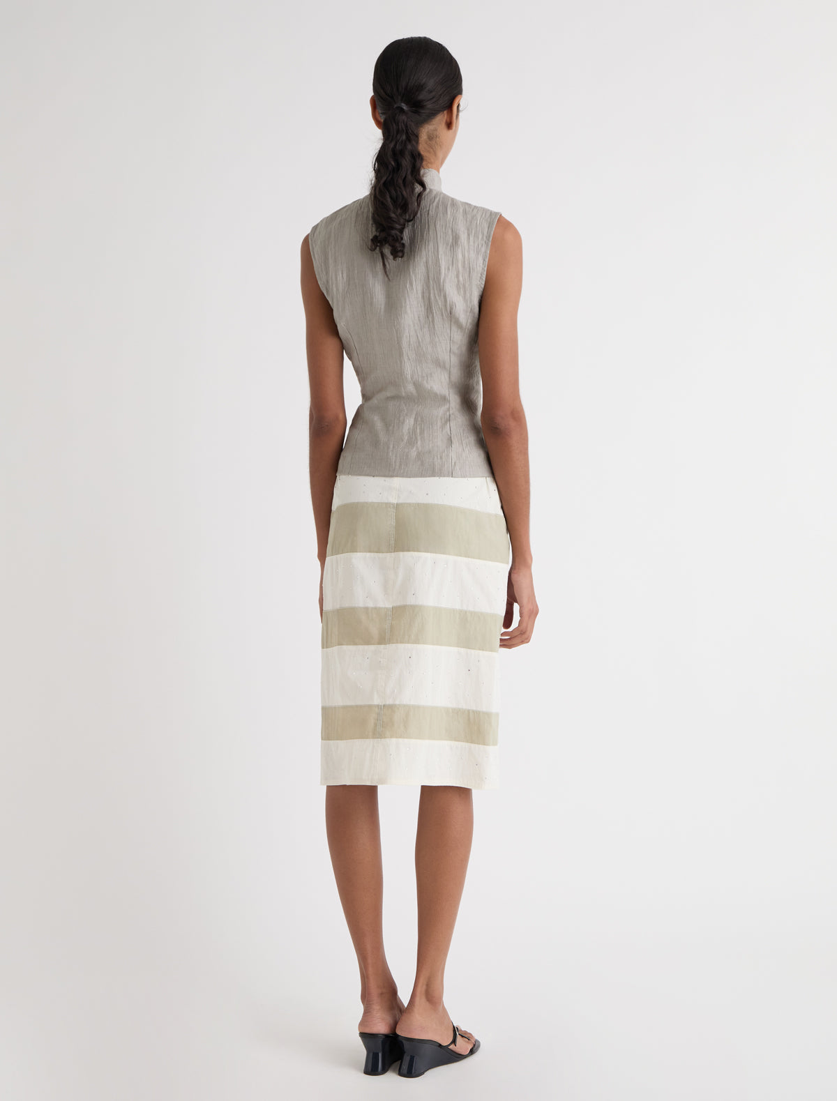 Zurriola two tone nylon skirt strass detail ecru