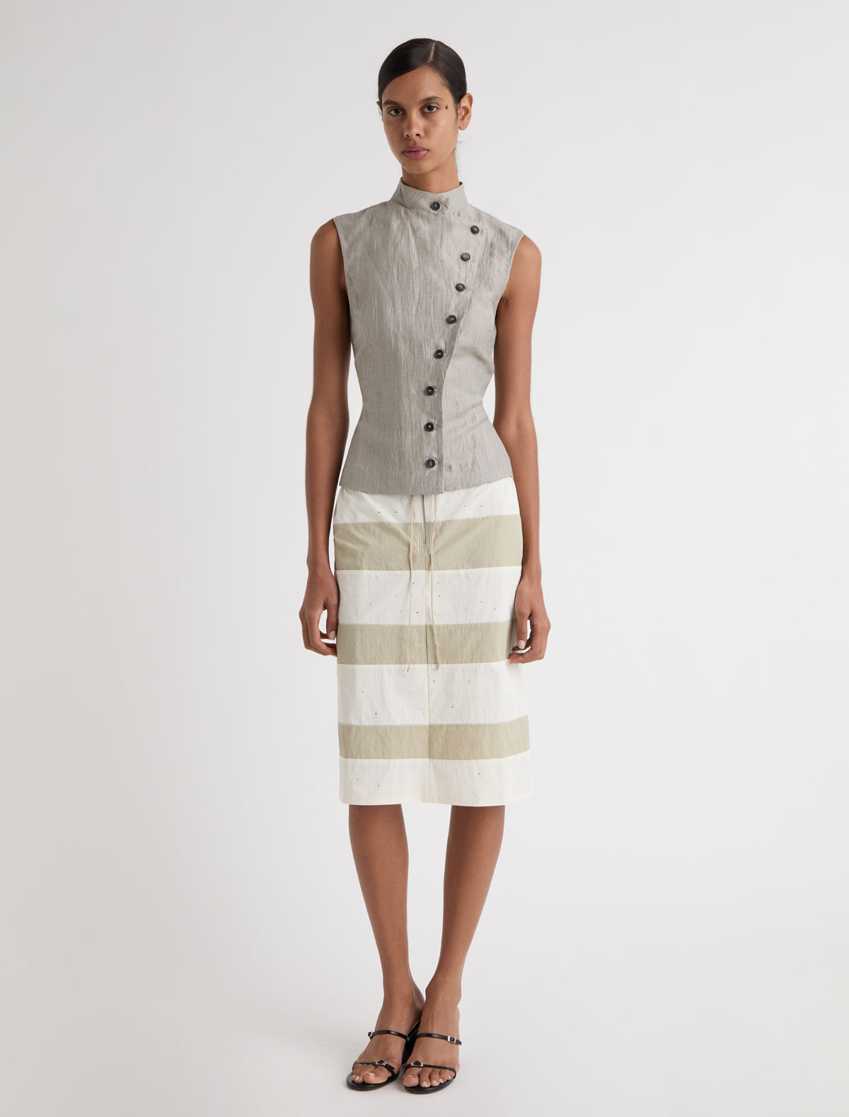 Zurriola two tone nylon skirt strass detail ecru