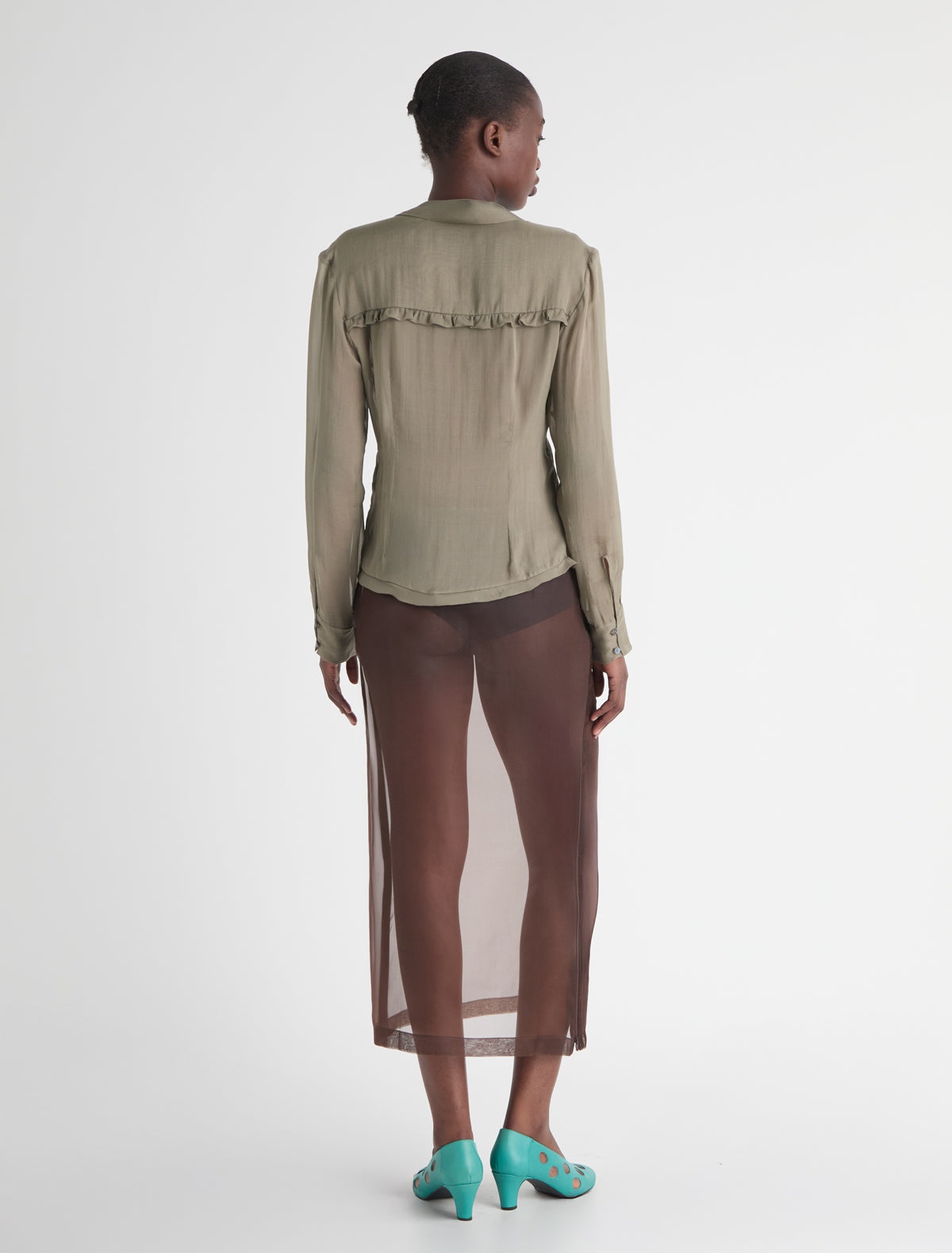 Long isola brown organza skirt double ended side zippers