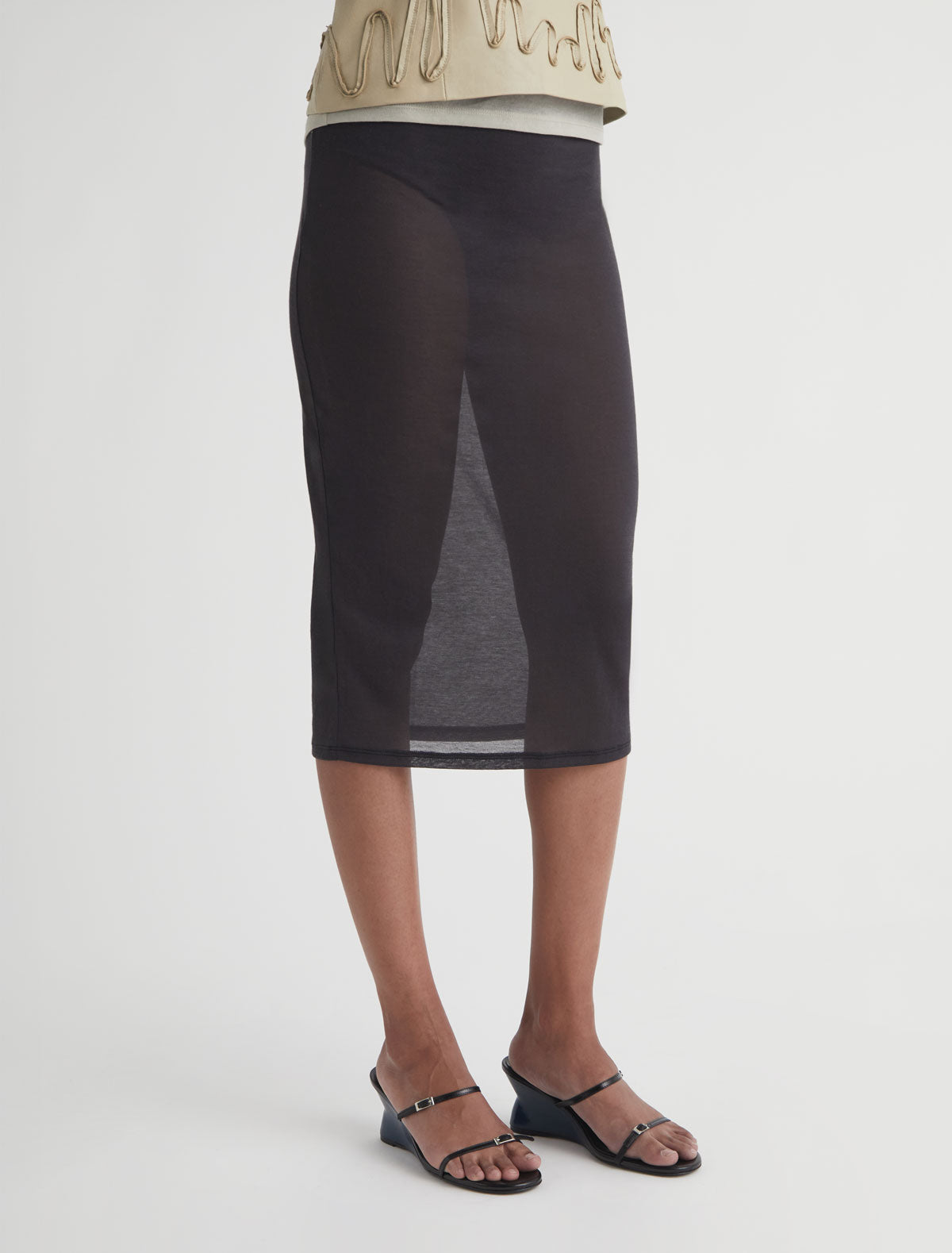 Long tina midi skirt contrast strap detailing darkgrey