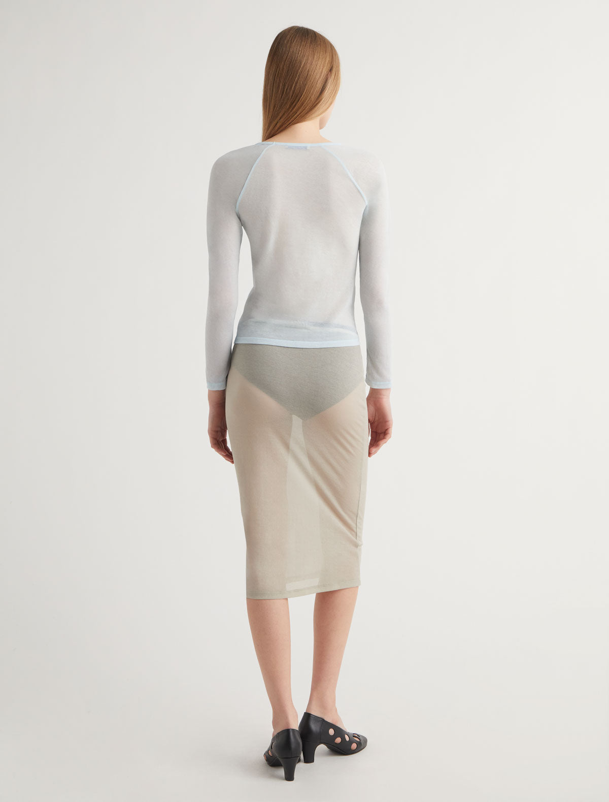 Hiro delicate sheer top raglan sleeves embroidery lightblue