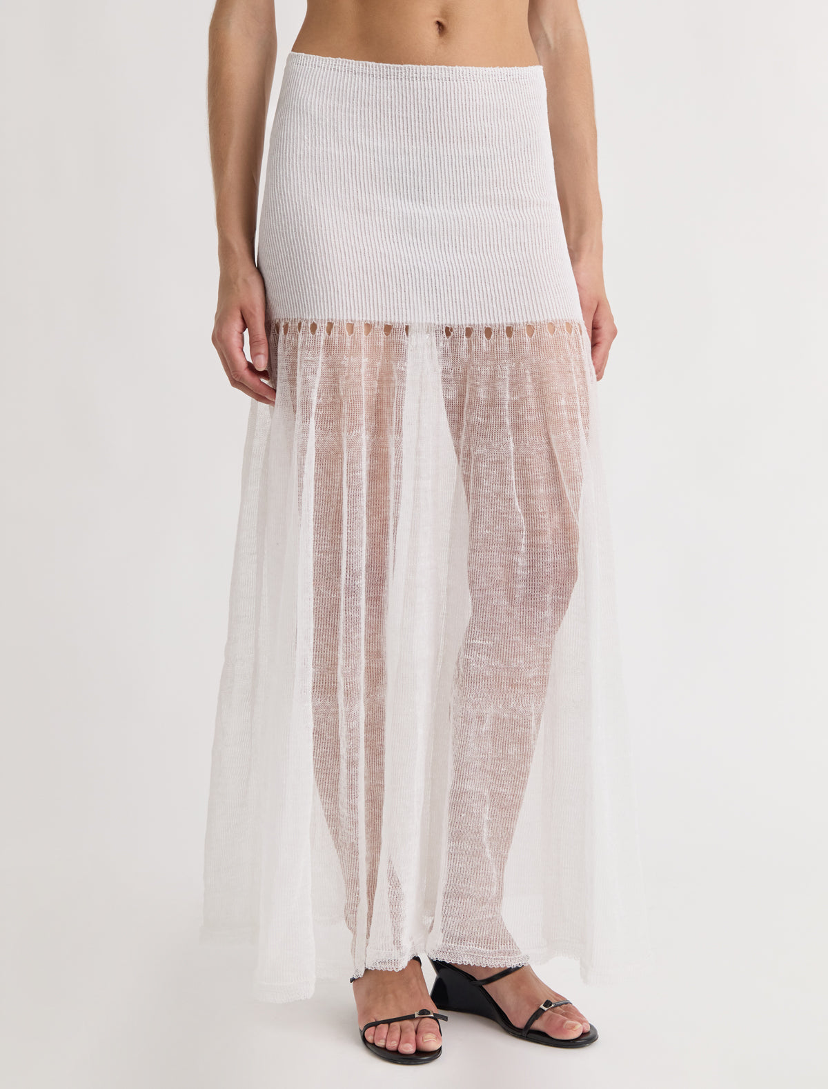 Melo knitted skirt flared hem openwork detailing white