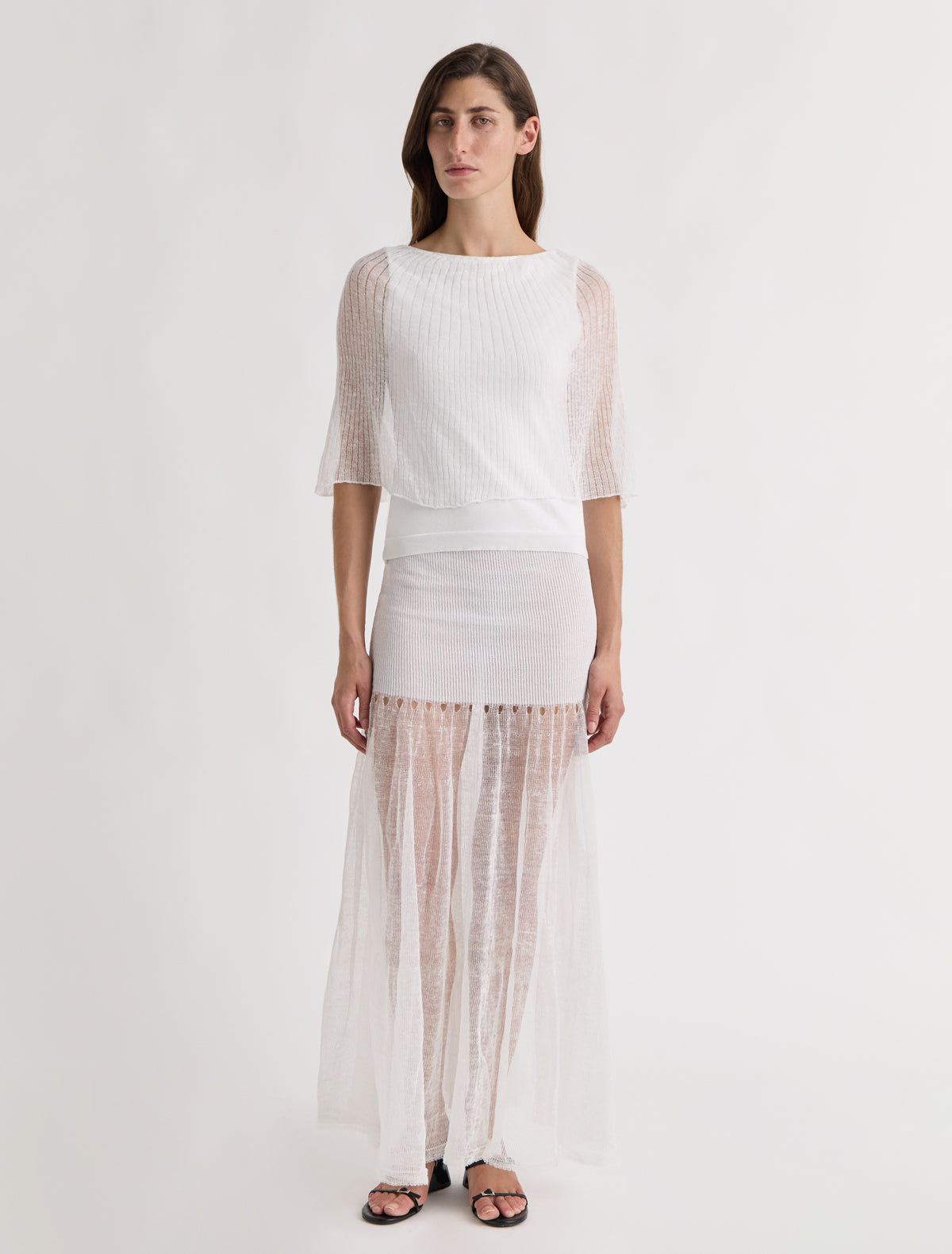 Melo knitted skirt flared hem openwork detailing white