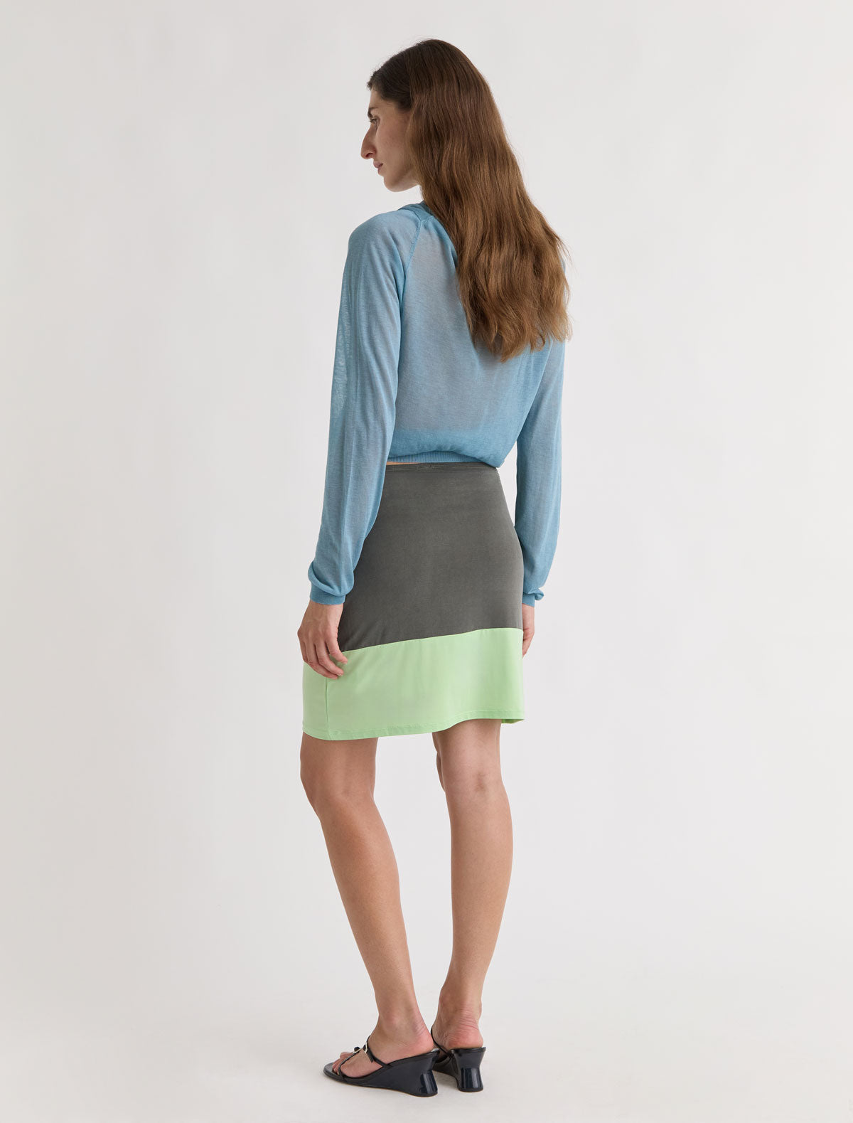 Mika cupro pencil skirt contrasting panel bottom khaki