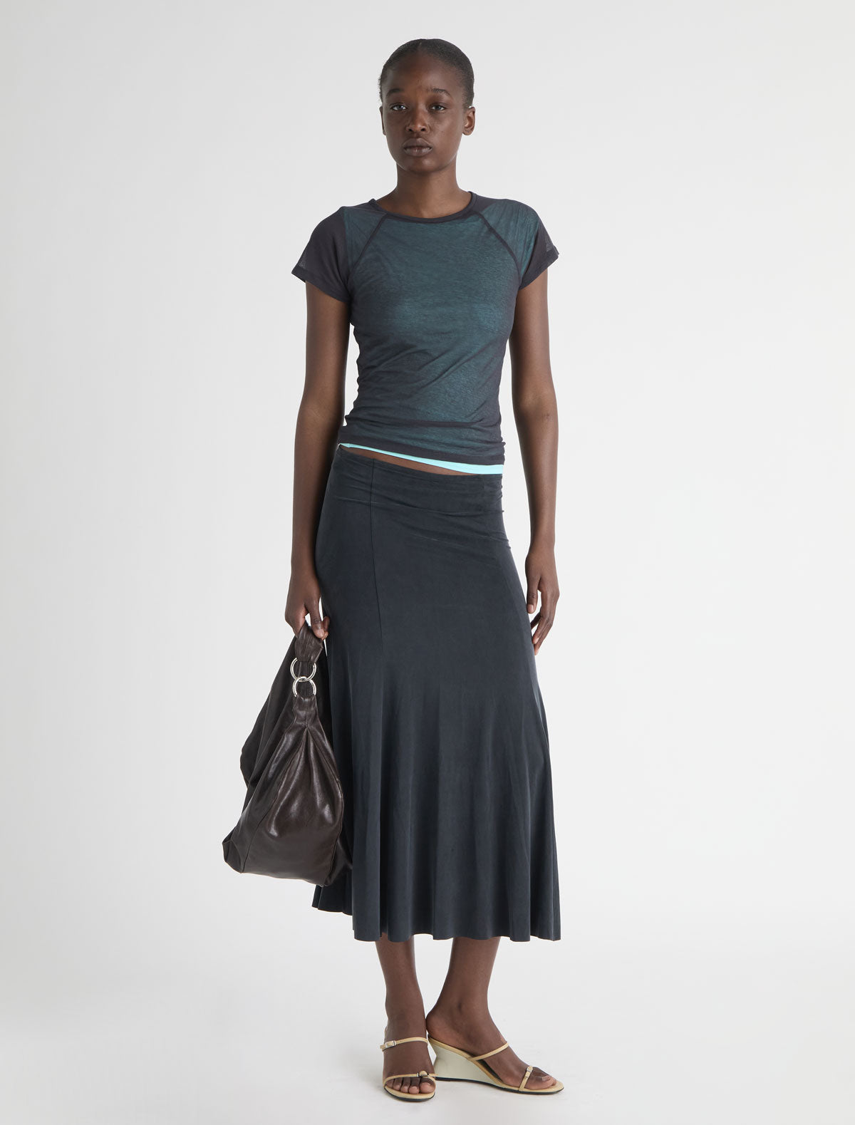 Vicky flared cupro skirt black