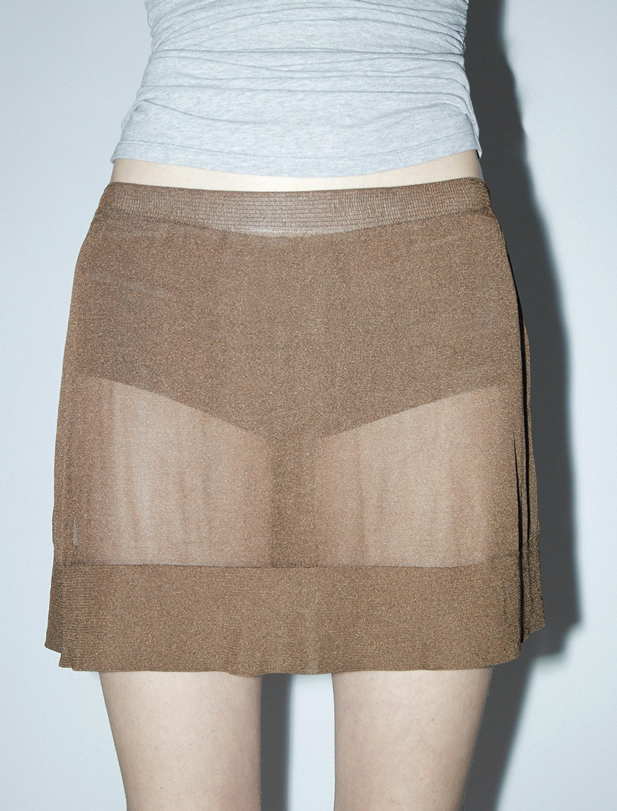 Zunela knitted mini skirt elastic waistband brown
