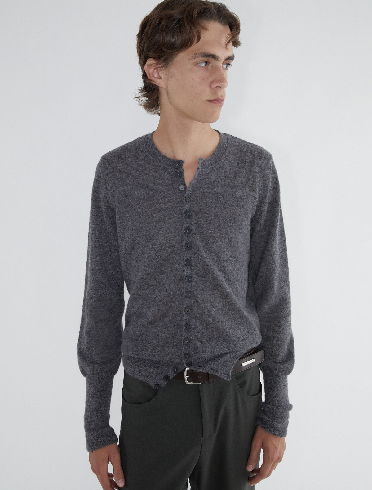 Cink b fitted men cardigan buttons puffed sleeves
