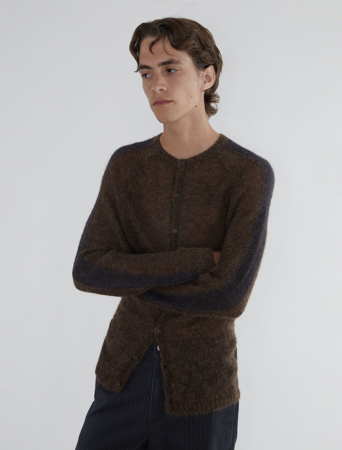 Button dan men cardigan contrast stripe sleeve