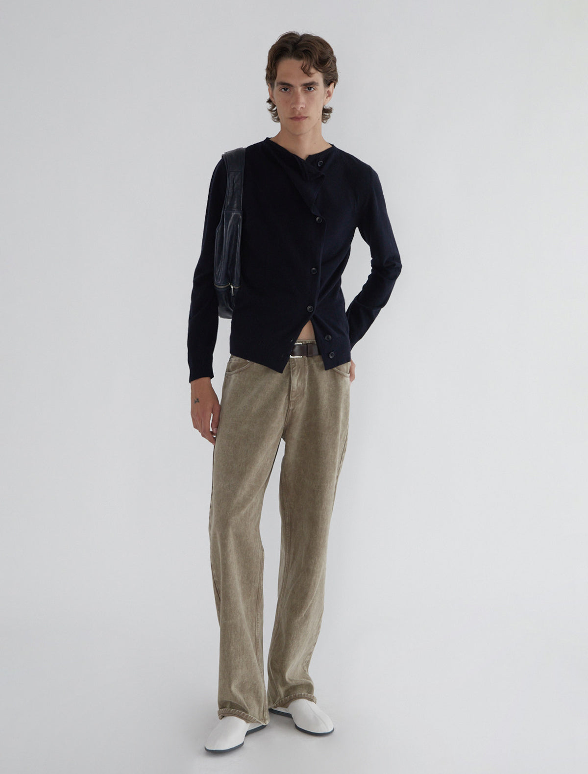 Donalti b men cardigan irregular button fastening navy