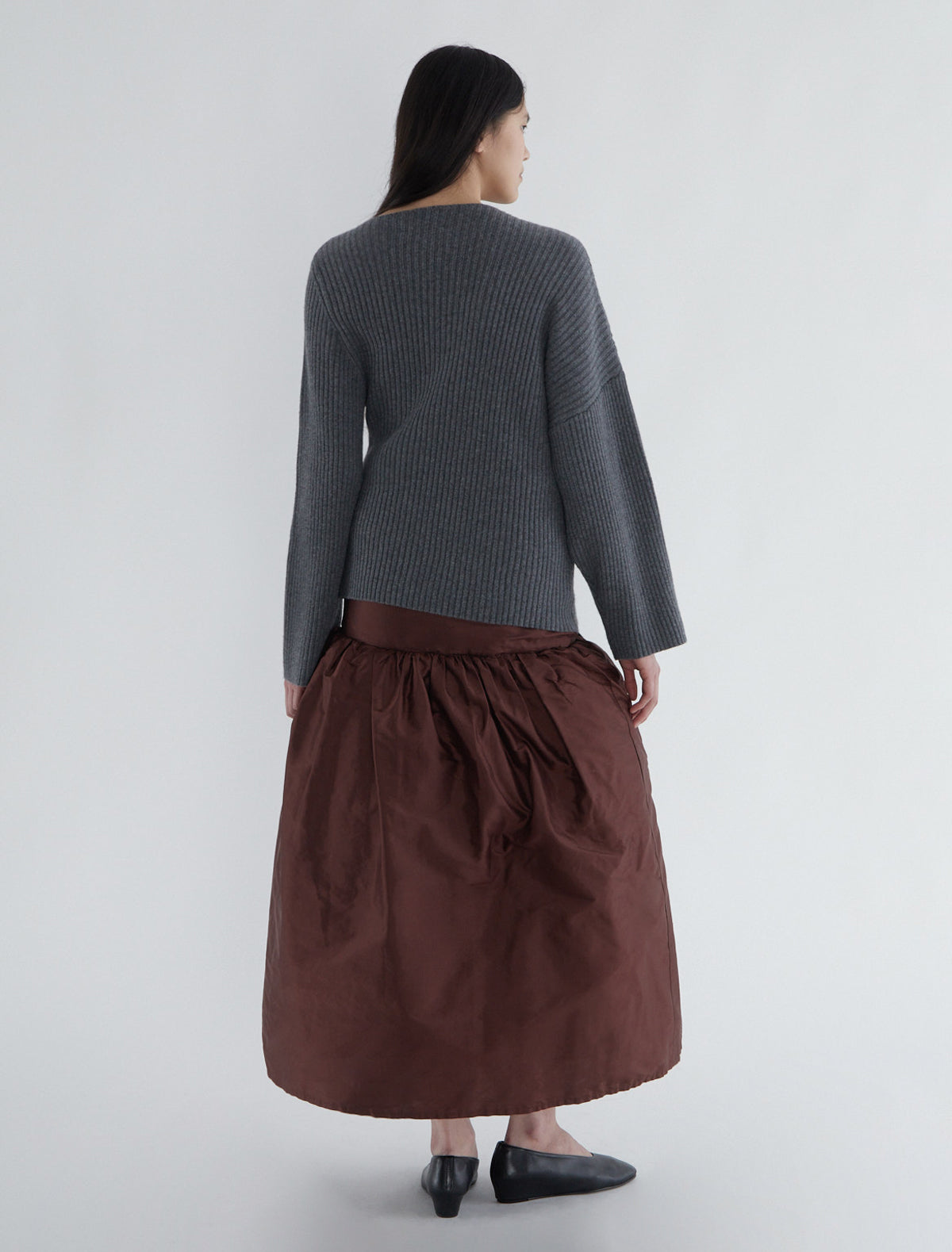 Fiona ribbed knit sweater asymmetric shoulders grey