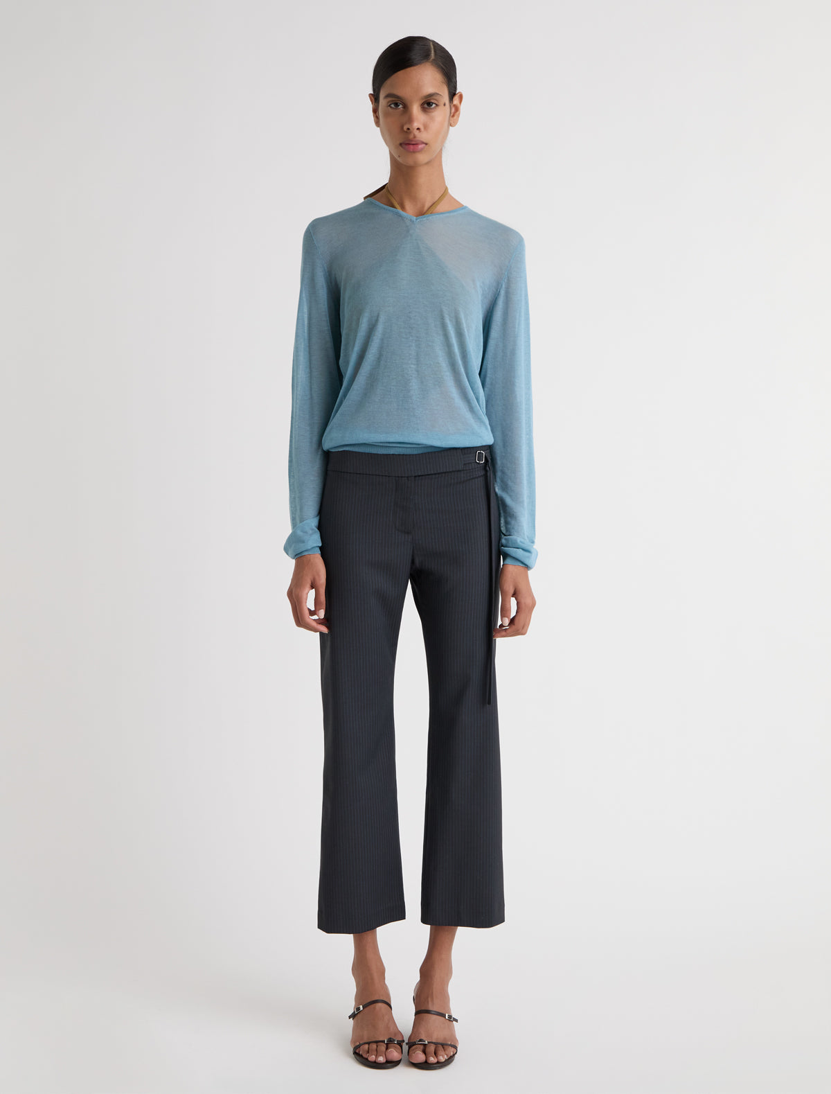 Bigas regular straight leg capri pants tie detail