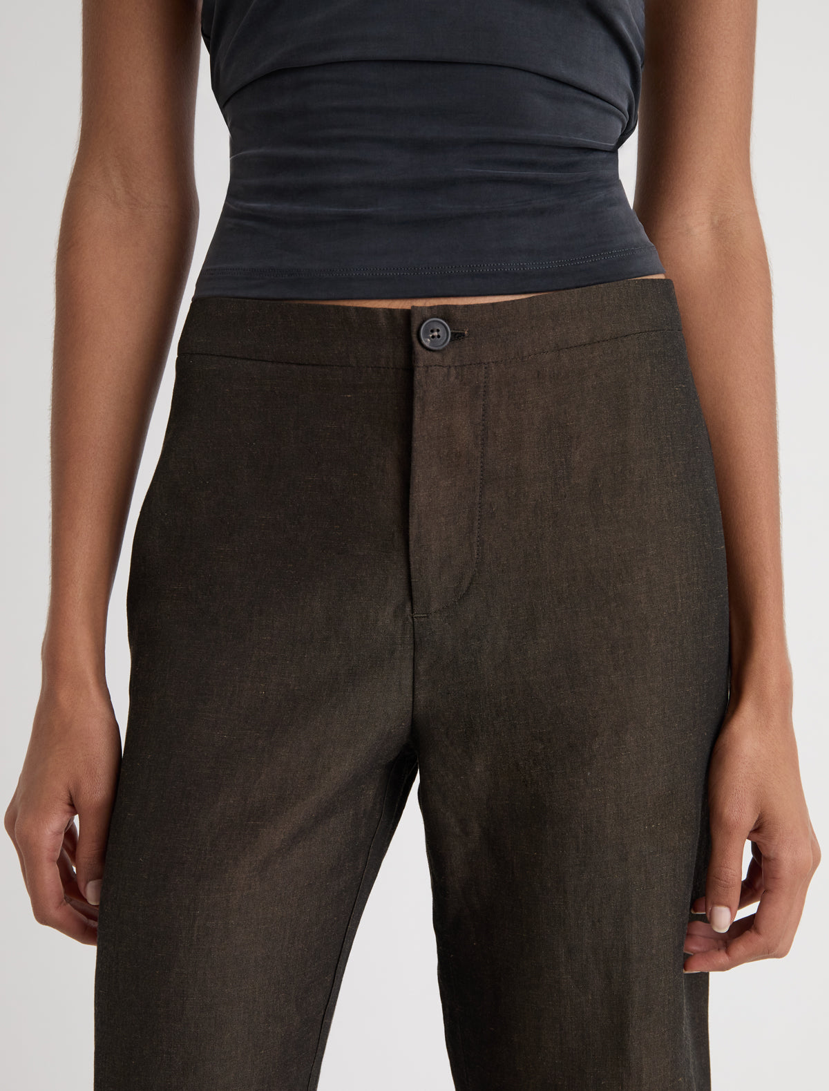 Jinny ii straight leg linen capri trousers brown