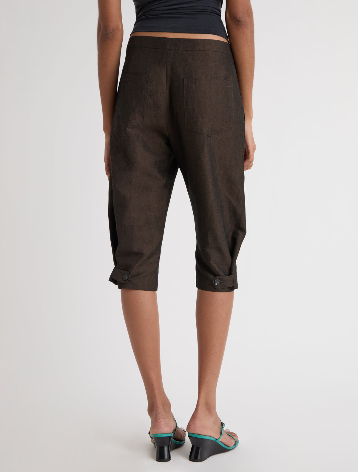 Jinny ii straight leg linen capri trousers brown