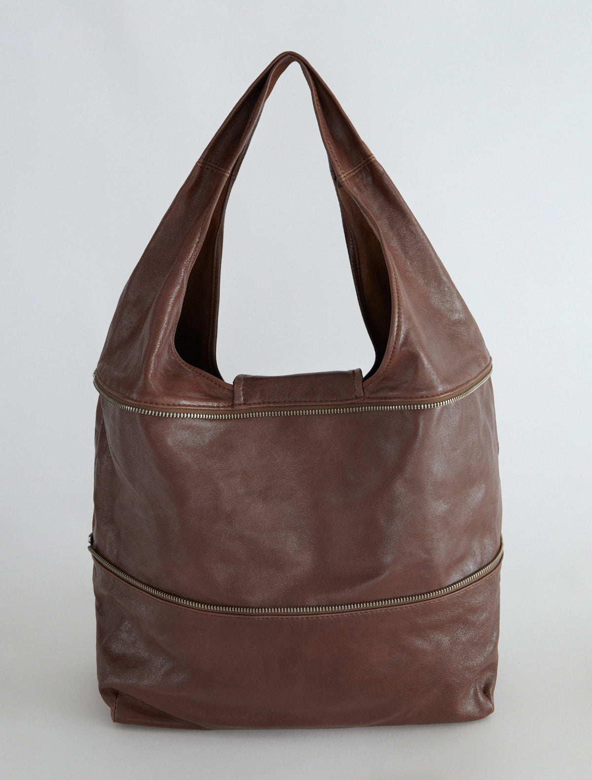 Riba zip bucket style shoulder bag brown