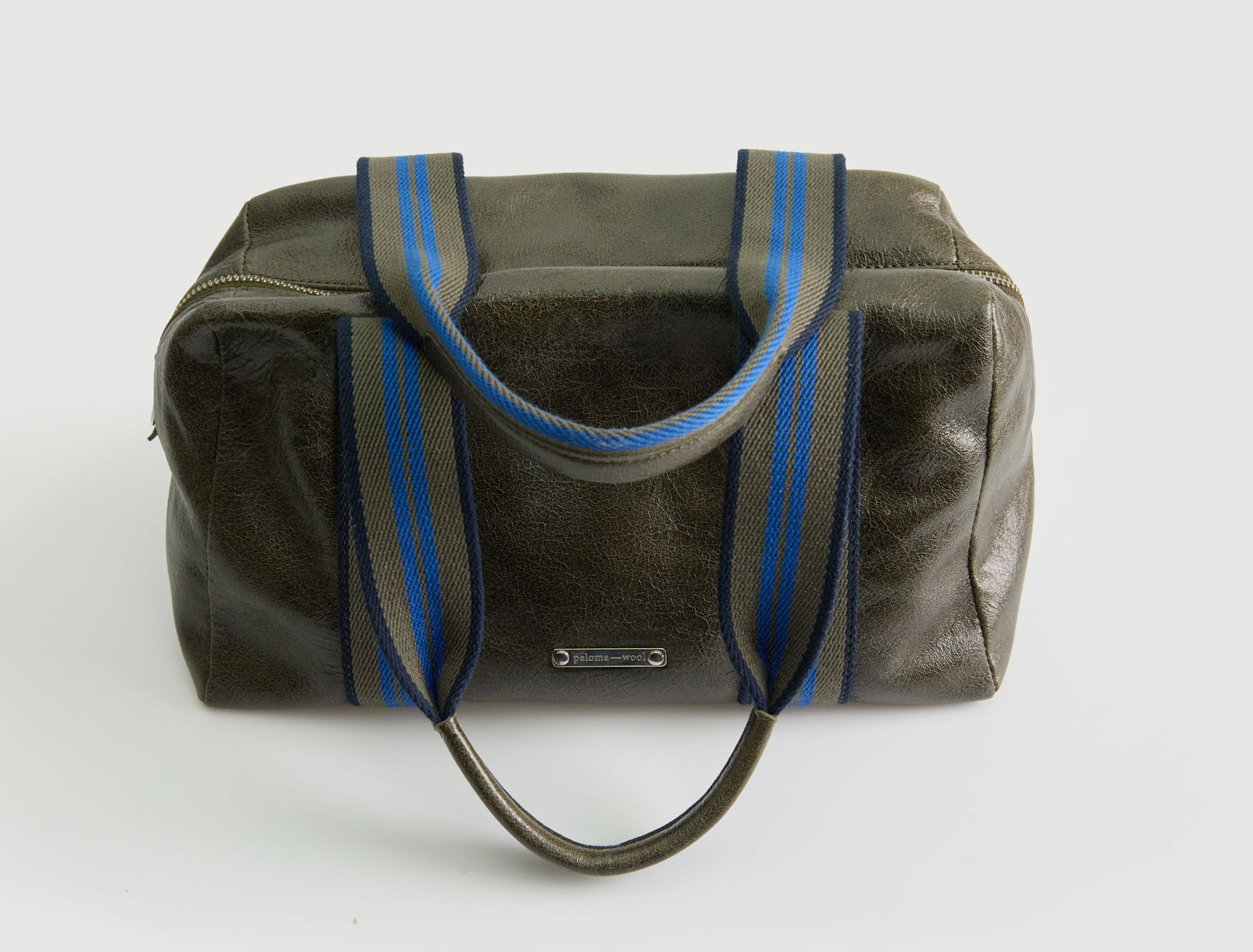 Small eira bag leather shoulder bag contrasting woven handles darkgreen
