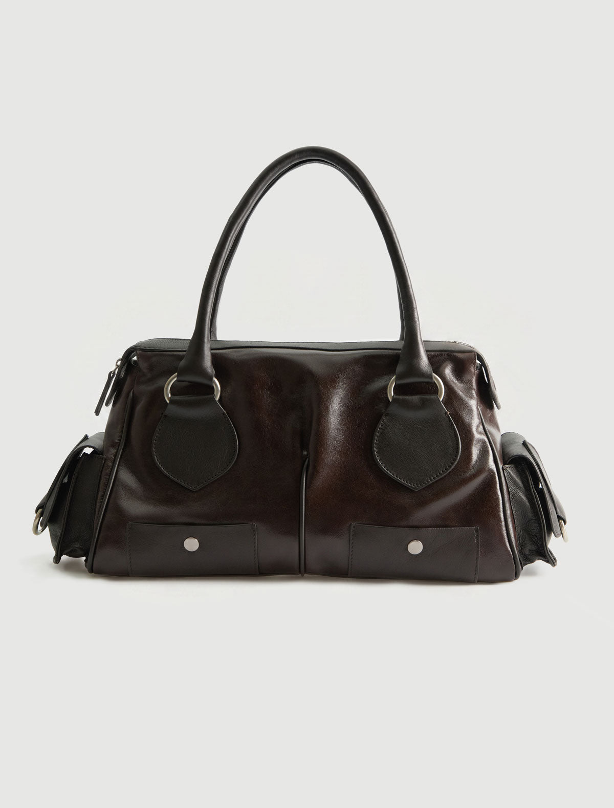 Tilda bowling style leather bag double handles brown